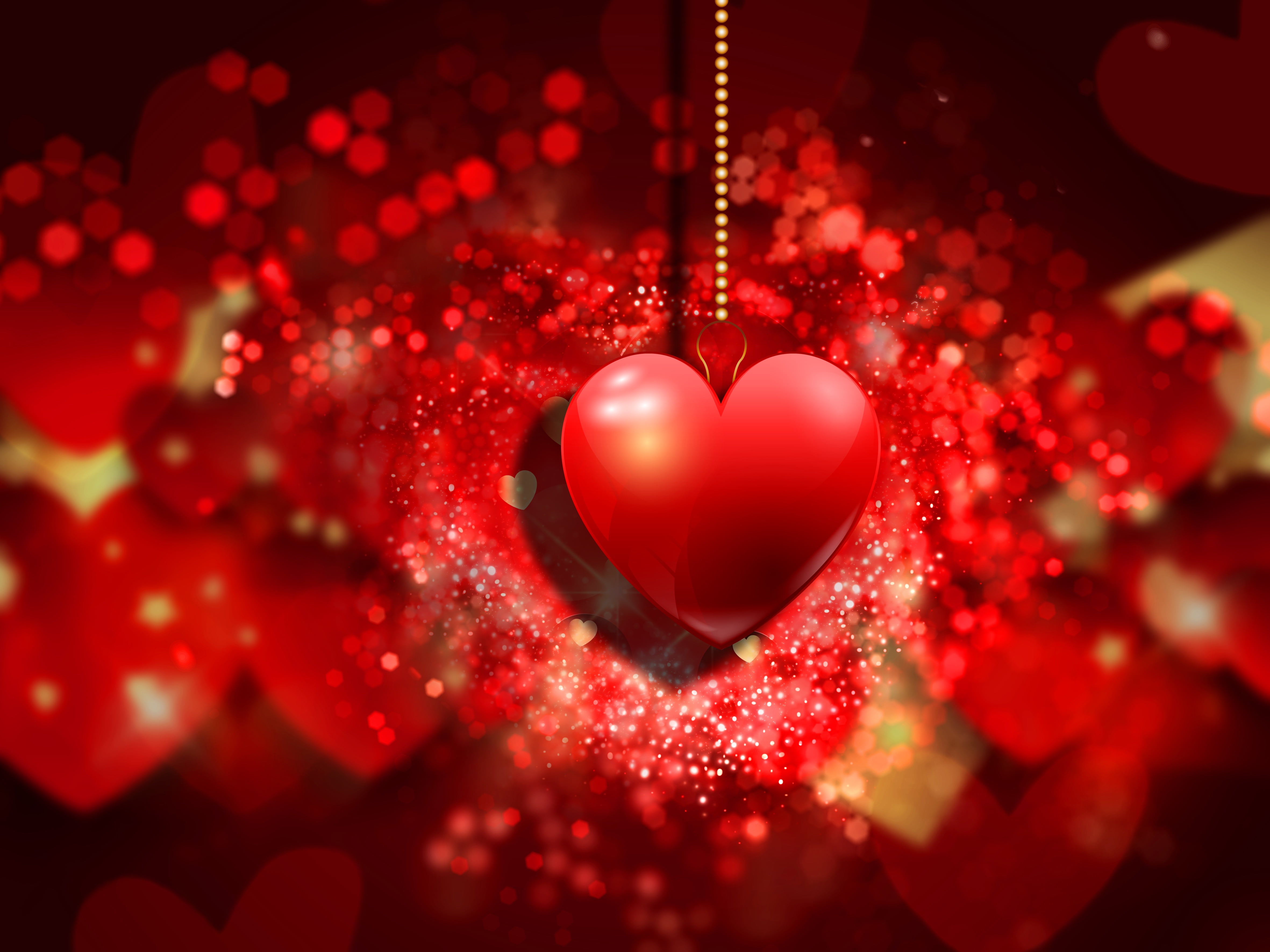 background, hearts, 4K, red, love, Valentines Day, bokeh, romantic, HD Wallpaper