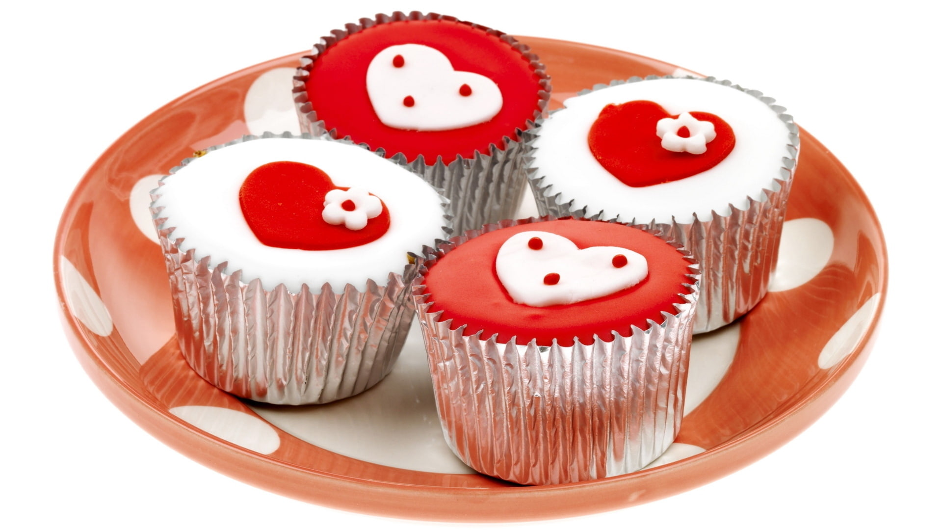 white, fruitcakes, bright, 1080P, red, hearts, HD Wallpaper