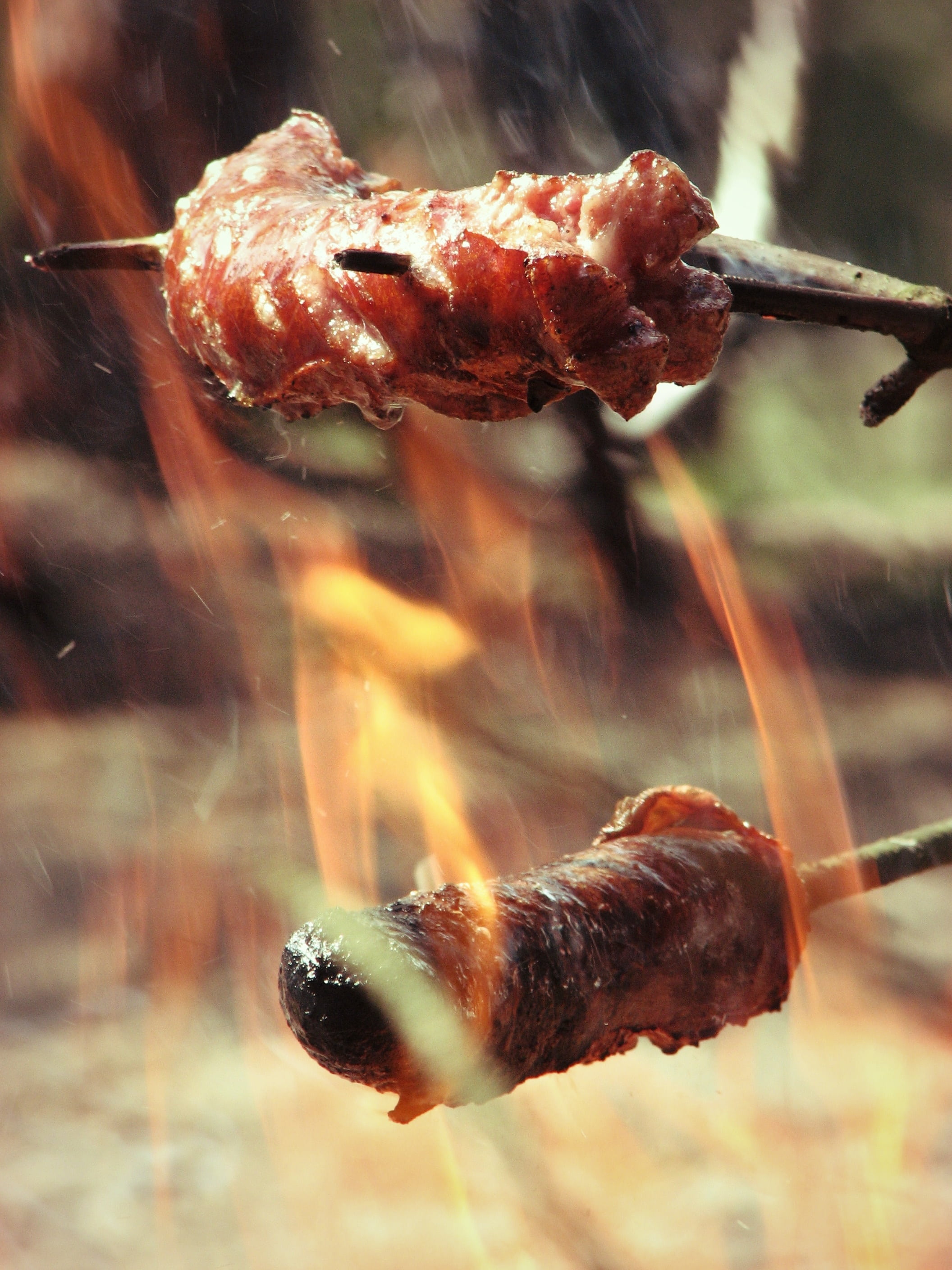 day, fire, rest, sunlight, steak, an outbreak of, burning, food and drink, barbecue Grill, pork, skewer, 2K, kebab, beef, no people, close-up, gourmet, Phone HD Wallpaper