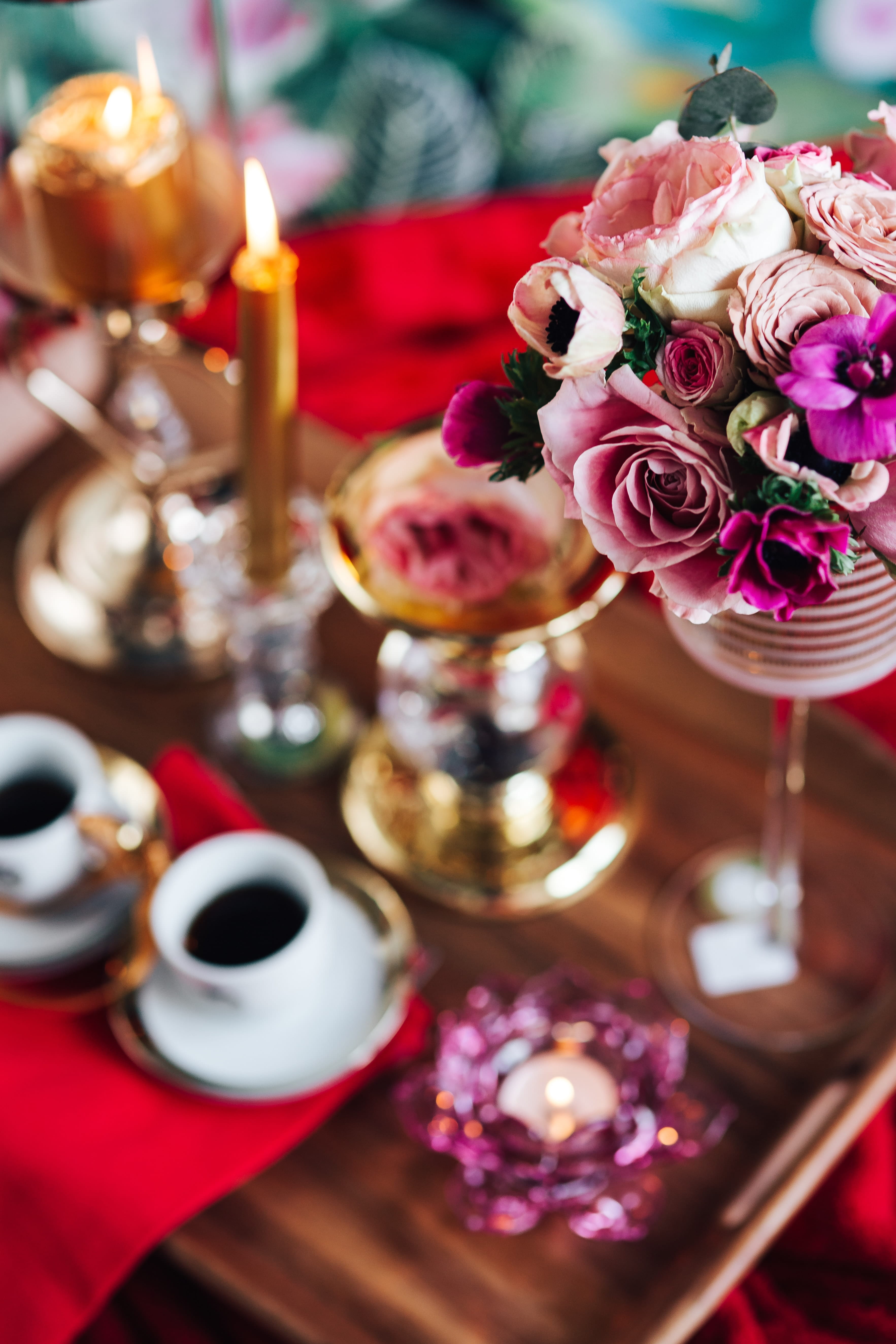 flower head, no people, february, close-up, tea light, indoors, red, rose - flower, s, decoration, romance, breakfast, table, plant, romantic, rose, celebration, Phone HD Wallpaper