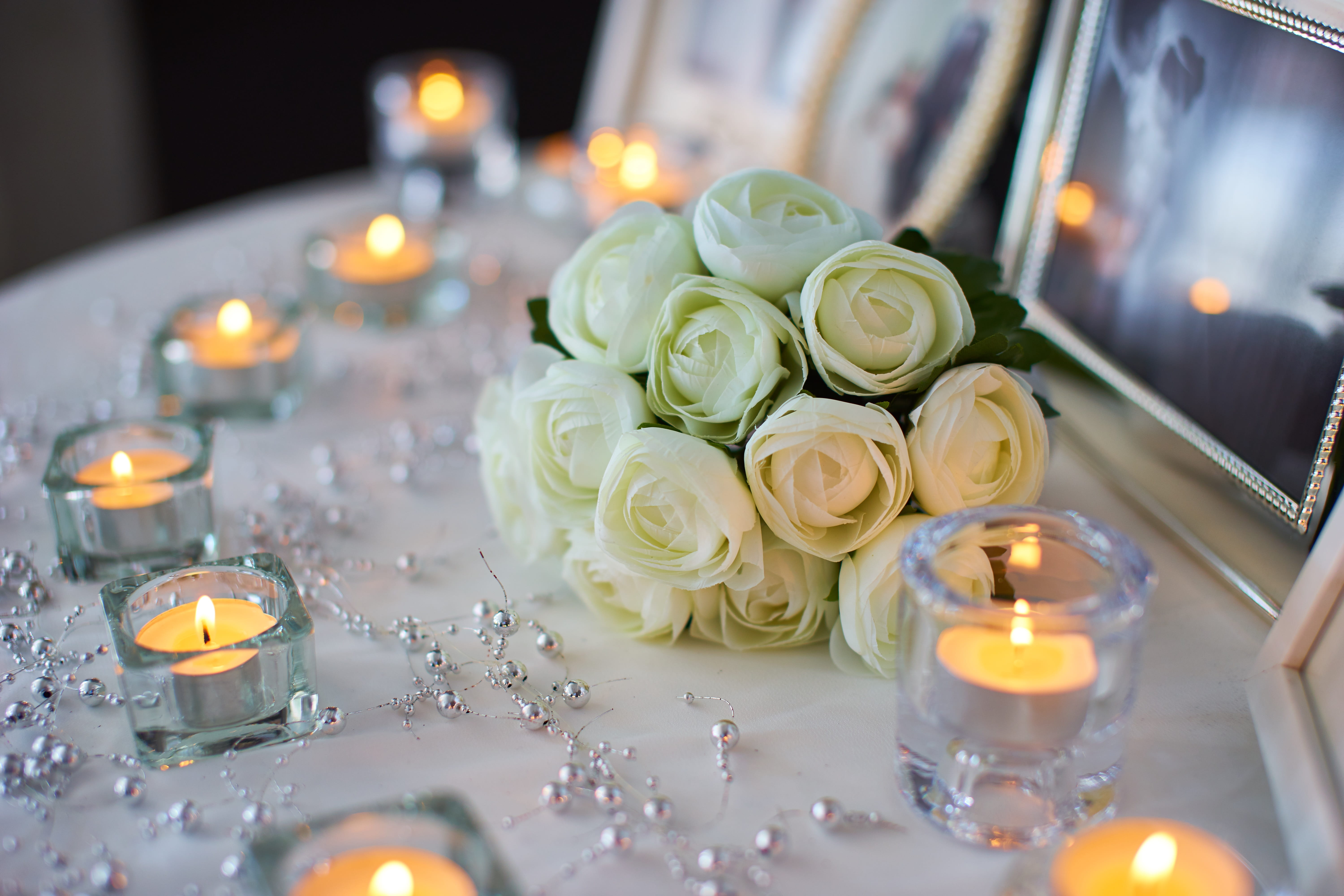 clear, dinner, flame, flower arrangement, flower, tea light, near, celebration, candle, petaled, love, heat - temperature, candlelight, rose - flower, burning, HD Wallpaper