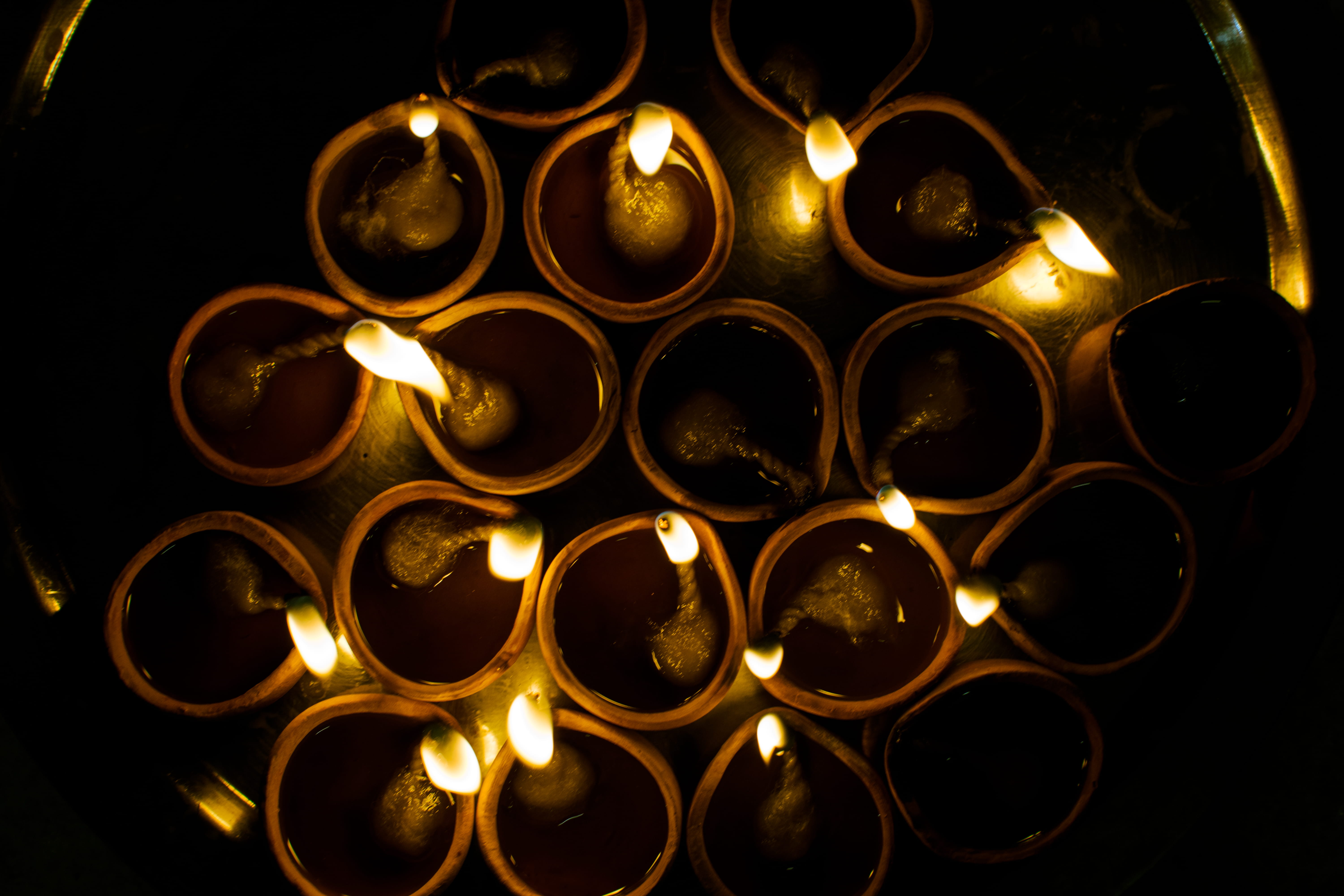 lighting equipment, glass - material, flame, in a row, close-up, indoors, lights, dark, festive, fire - natural phenomenon, large group of objects, festival, HD Wallpaper