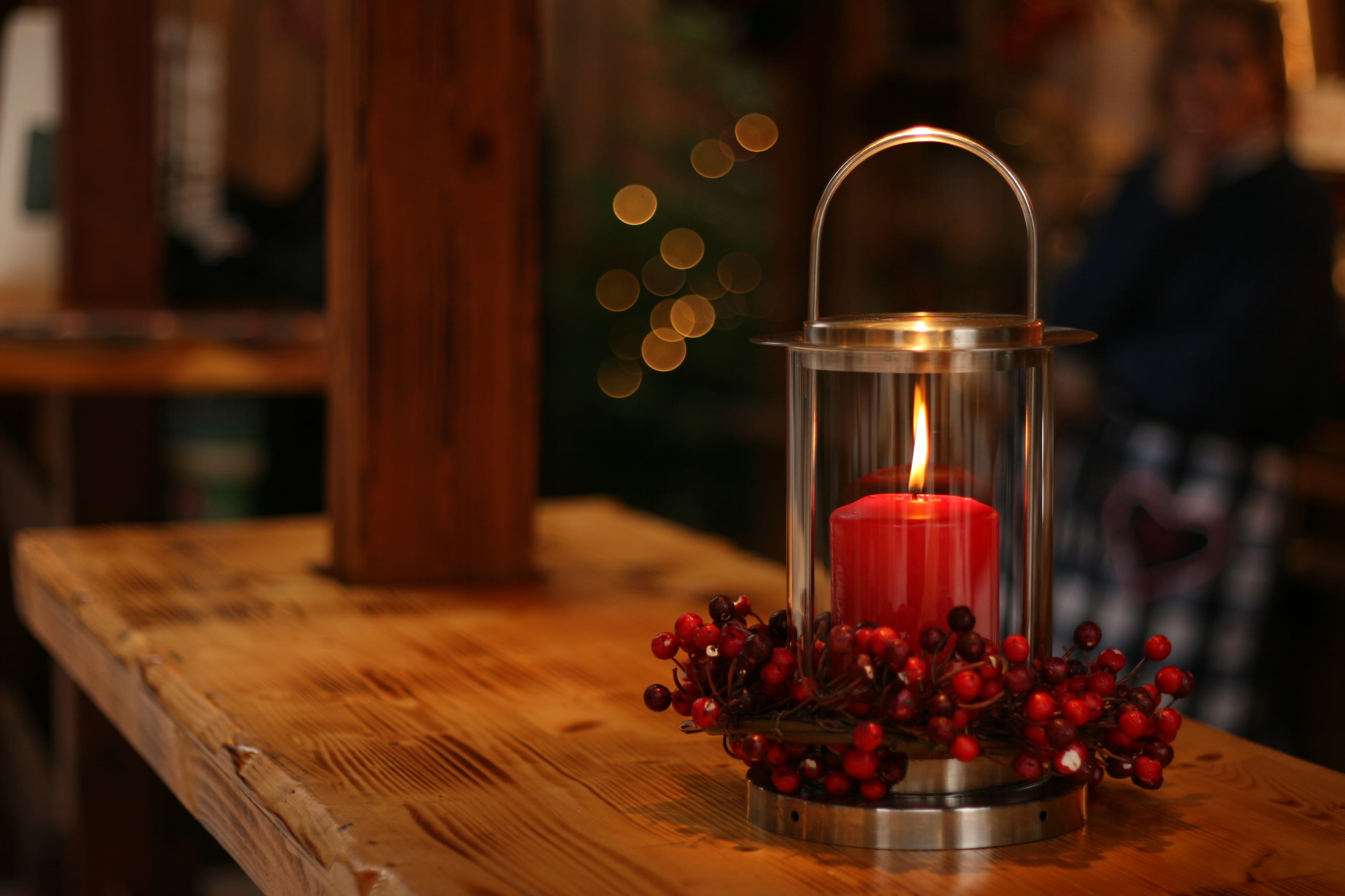 dark, lighting equipment, lighted, container, glass, tea light, home, 2K, table, flowering plant, wooden, focus on foreground, illuminated, wood - material, HD Wallpaper