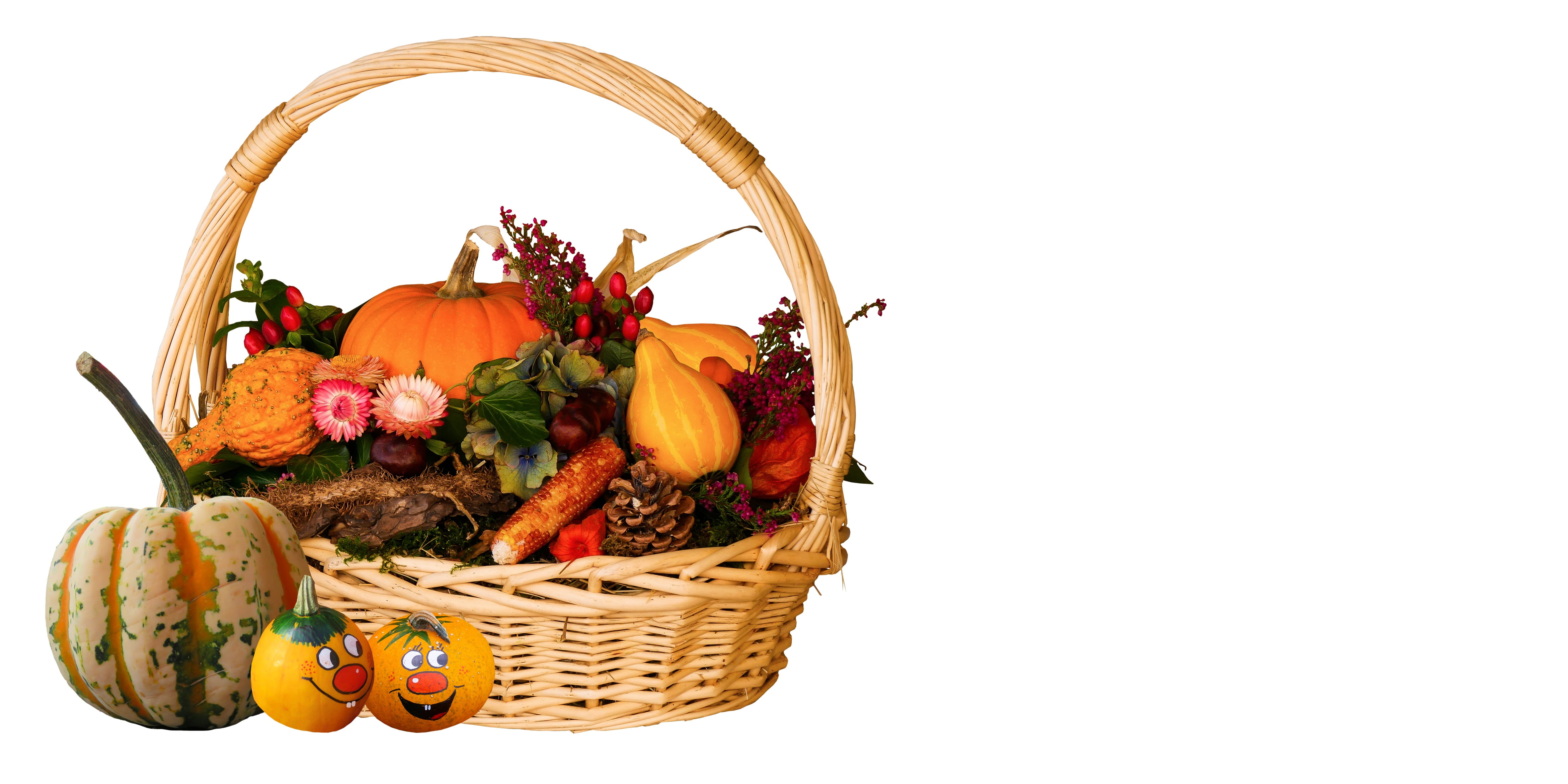 container, herbstdeko, eat, indoors, fruit, wicker, decoration, basket, vegetables, autumn, season, healthy eating, pumpkin, wellbeing, no people, studio shot, HD Wallpaper
