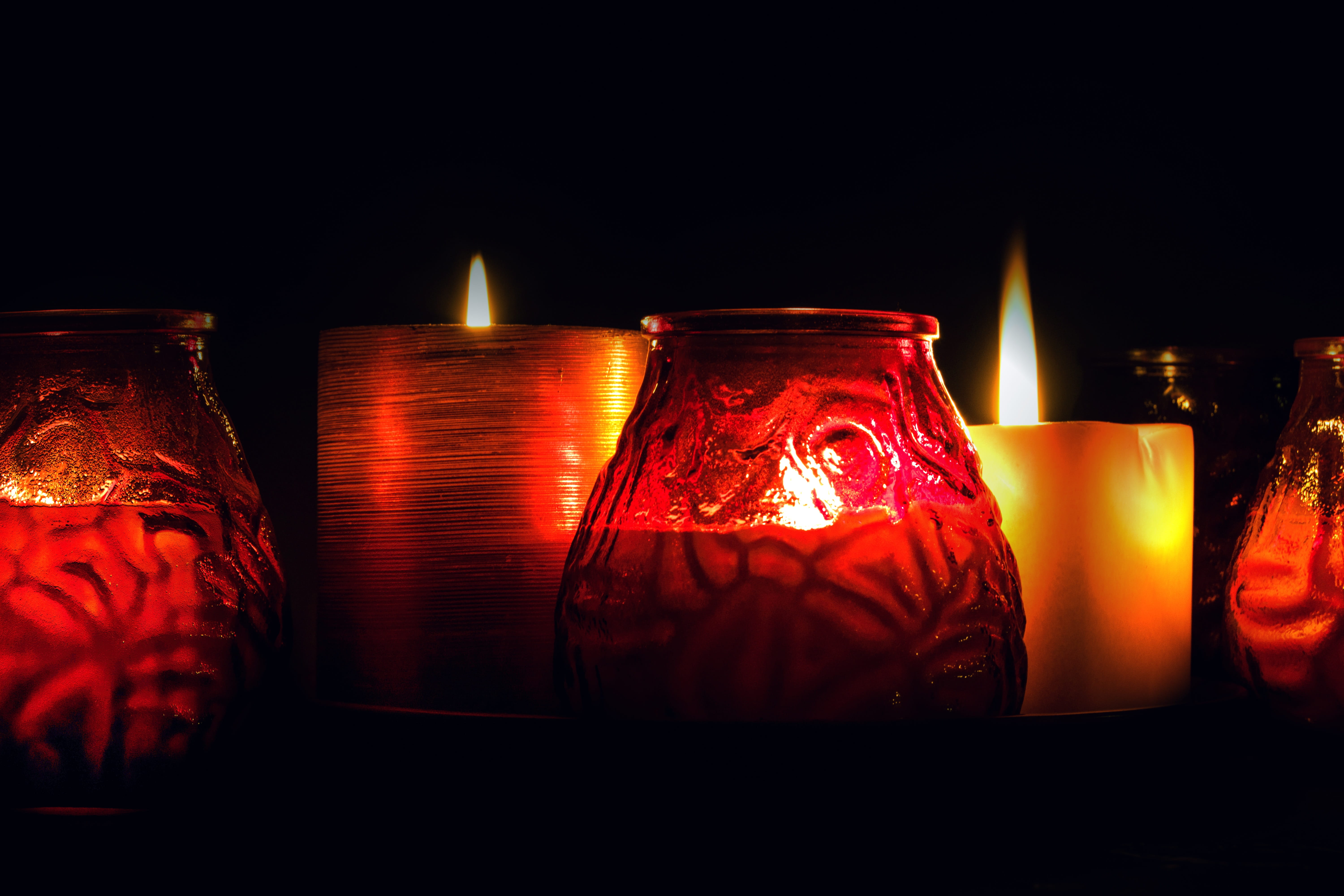 illuminated, flame, no people, electric lamp, fire, ornate, container, atmosphere, lighting, candle, celebration, 5K, food and drink, red, still life, HD Wallpaper