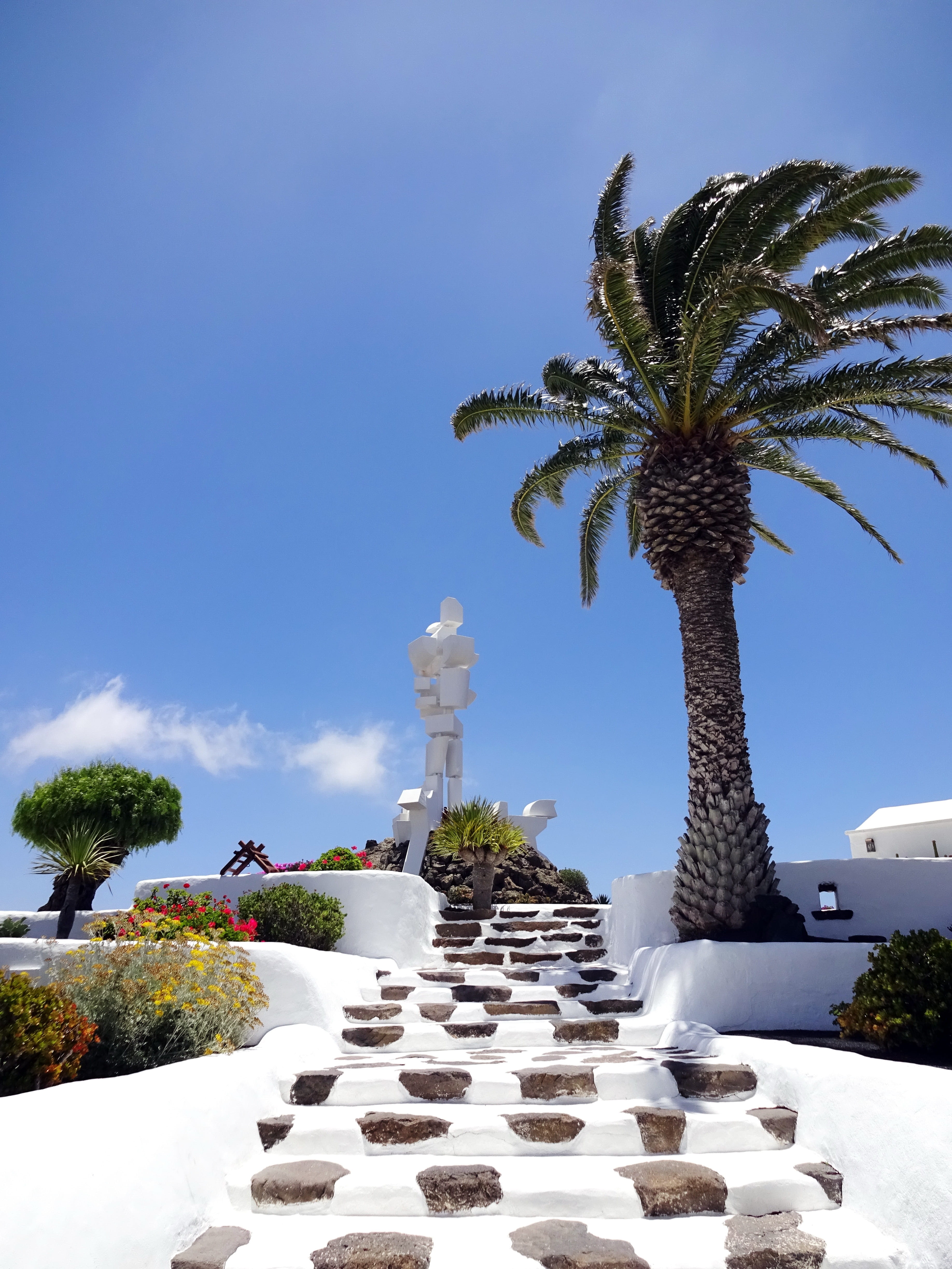 plant, outdoors, palm, Statue, formal garden, no people, growth, day, Canary, copy space, staircase, beauty in nature, religion, Manrique, nature, travel destinations, Phone HD Wallpaper