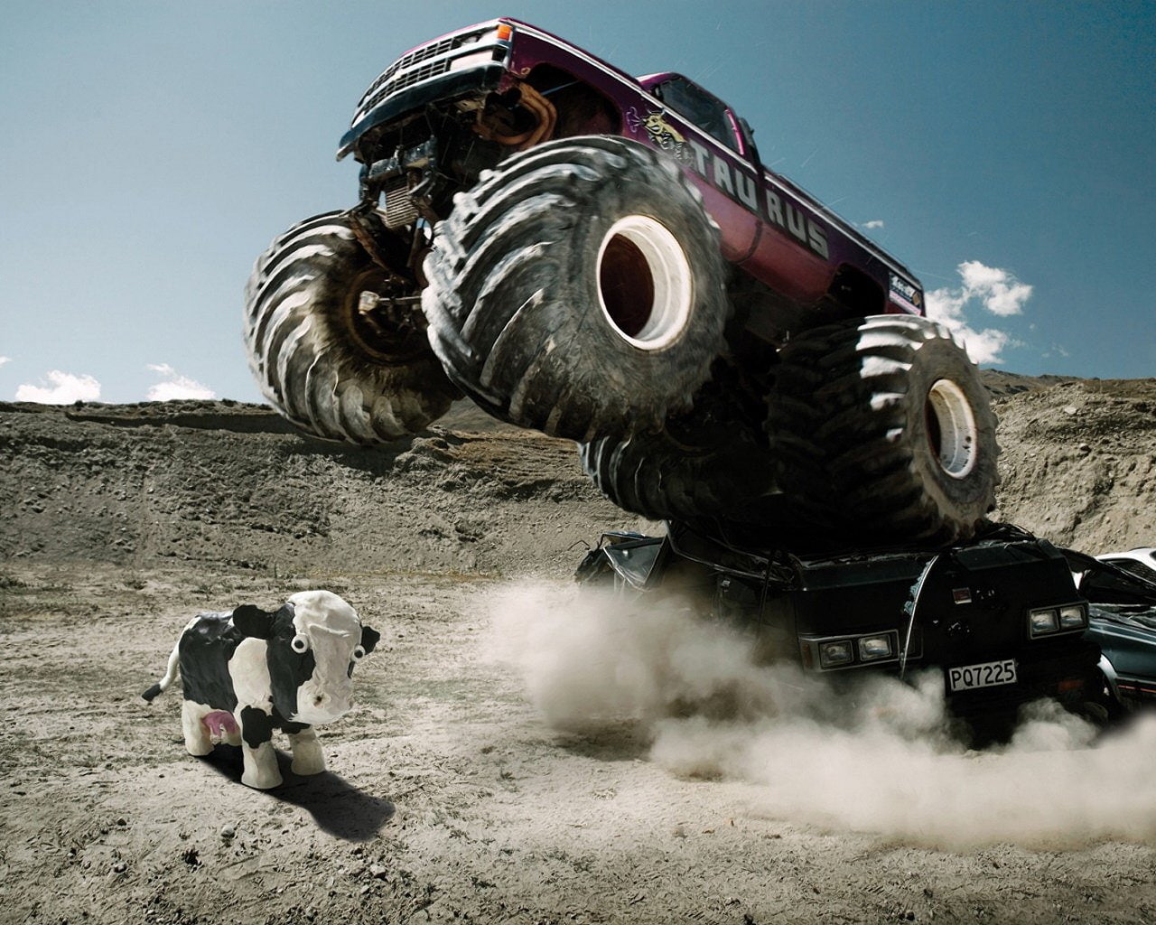 car, trucks, cow, vehicle, 720P, monster trucks, numbers, HD Wallpaper