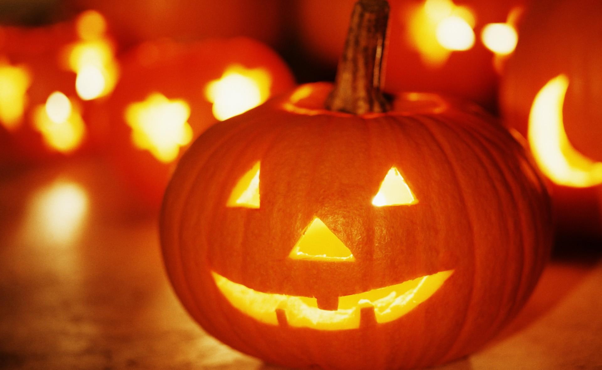 holiday, halloween, close, pumpkin, close-up, 1080P, light, HD Wallpaper