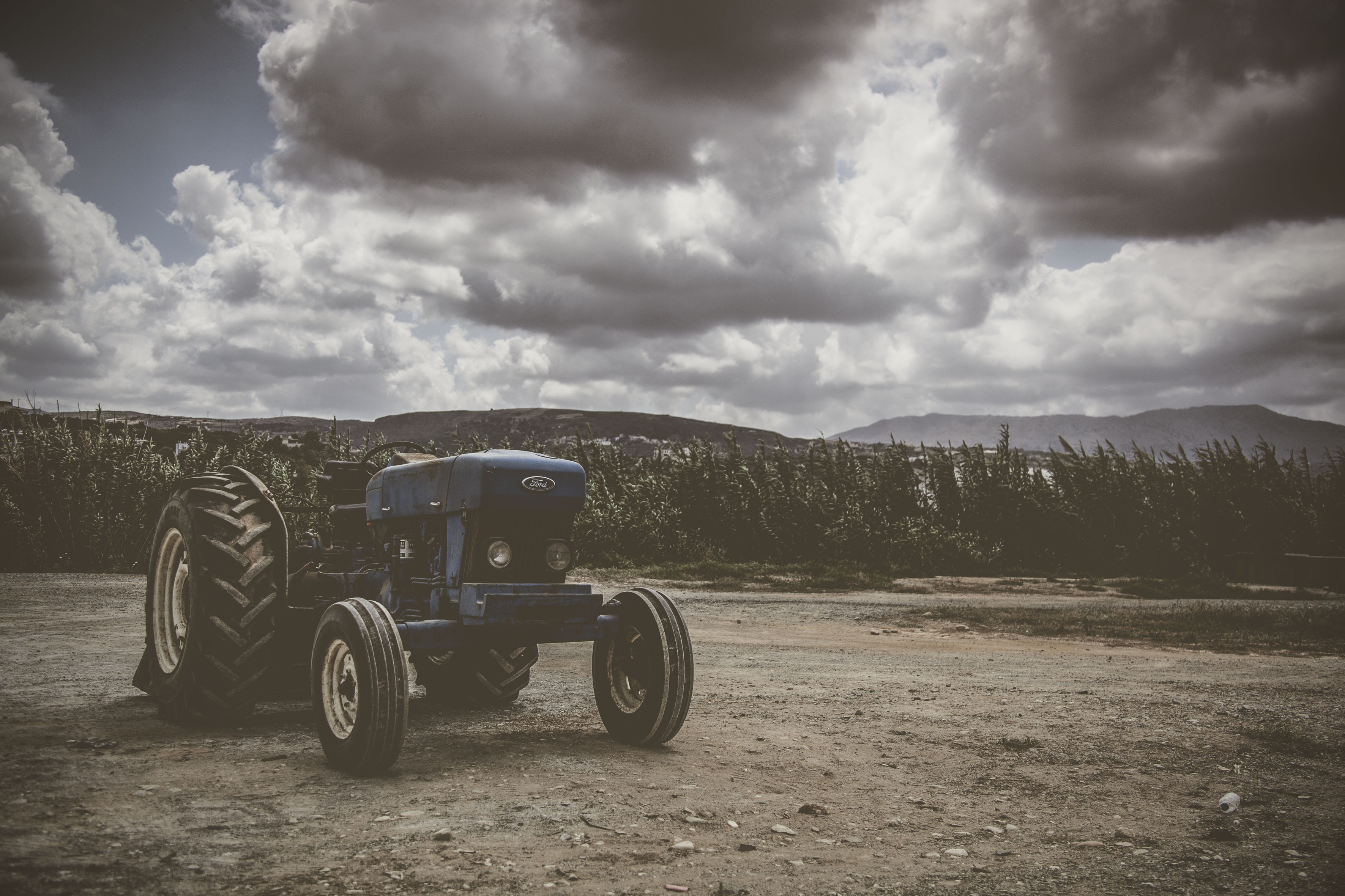 sky, tranquility, alloy wheel, tire, environment, vehicle, plant, non-urban scene, machine, outdoors, cloud - sky, daytime, countryside, mode of transportation, HD Wallpaper