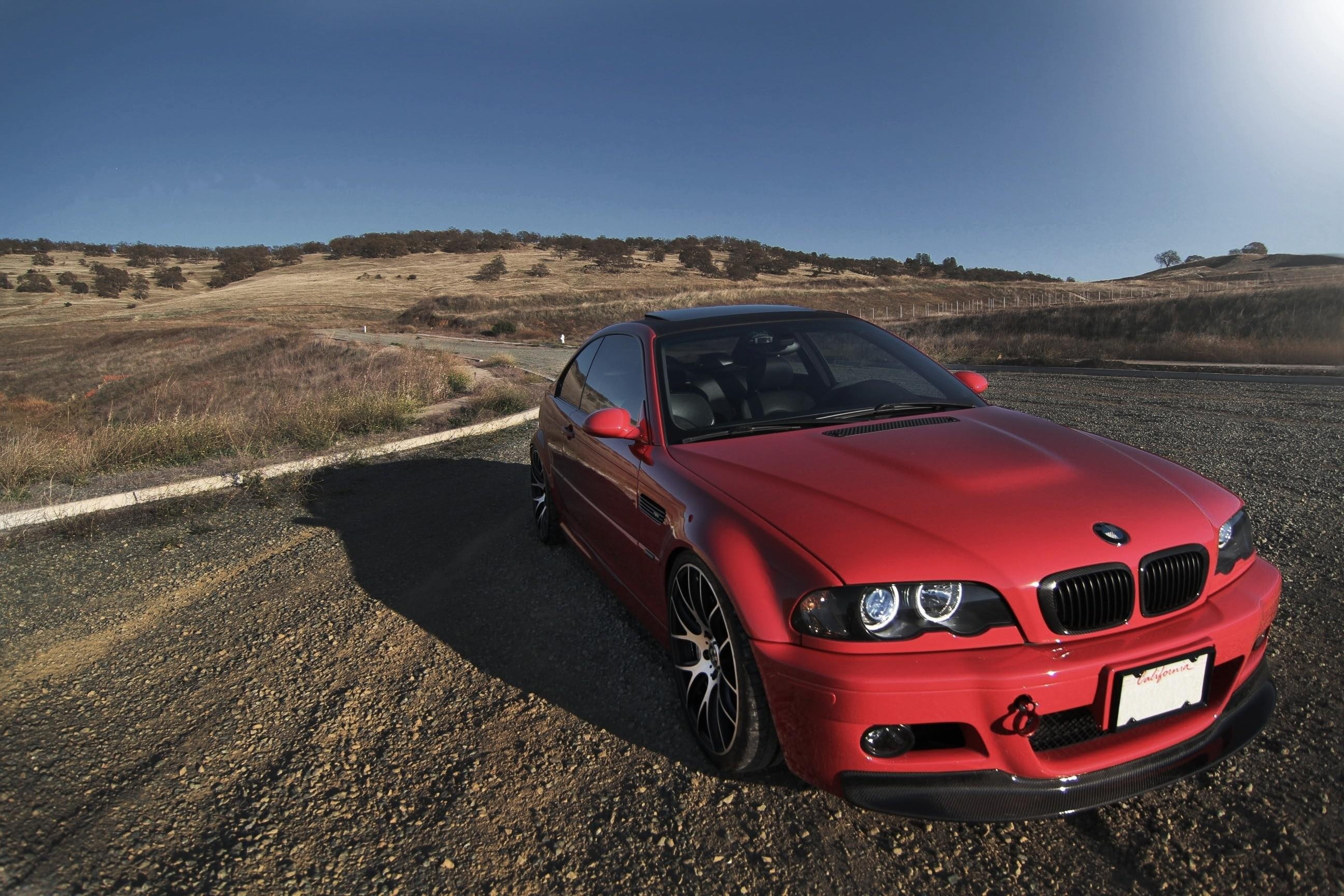 bmw, 2K, side, car, side view, e, red, view, HD Wallpaper