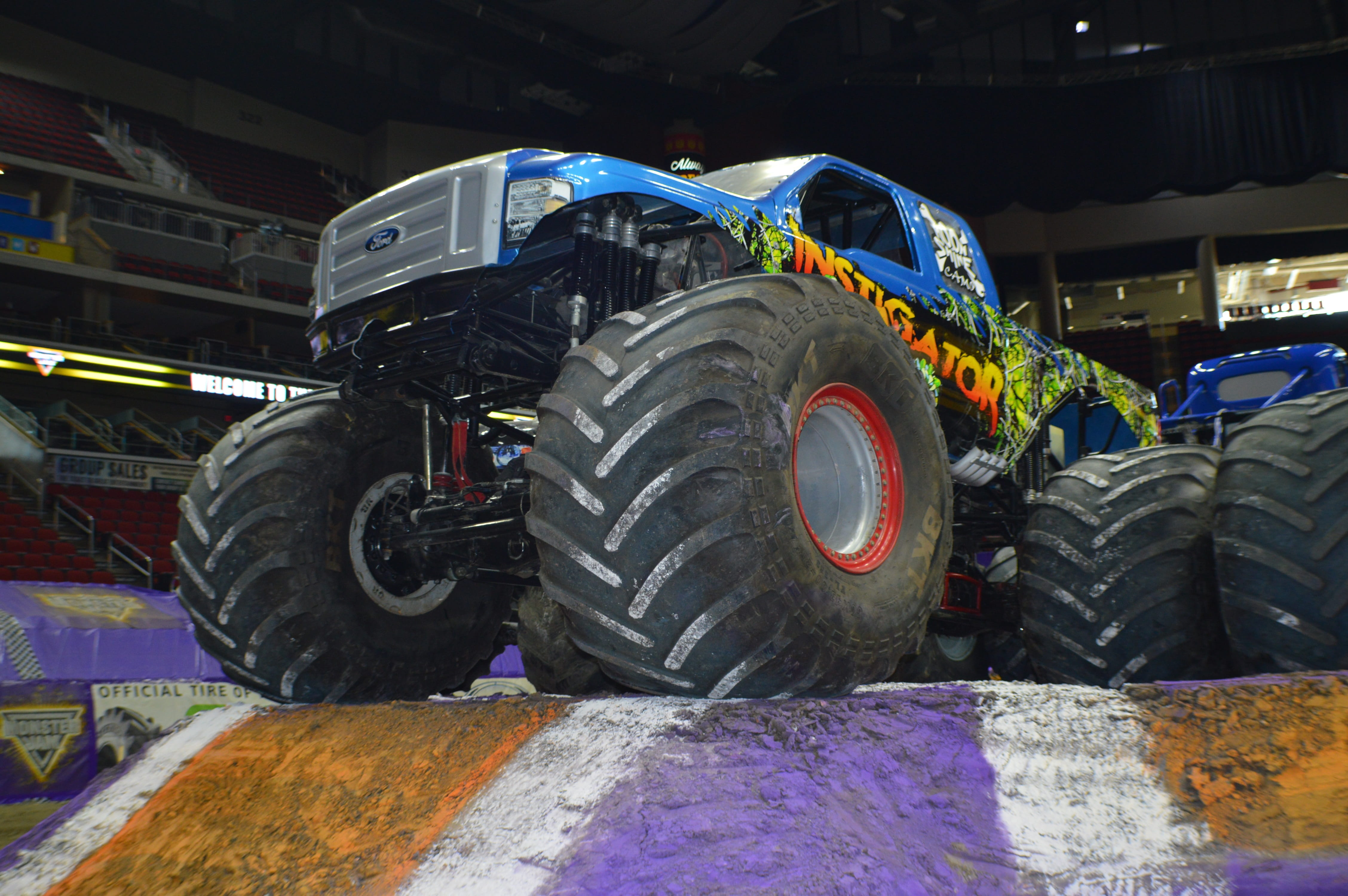 black color, machinery, competition, sports race, close-up, indoors, stationary, mode of transportation, transportation, business, day, paul breaud, Monster Jam, HD Wallpaper