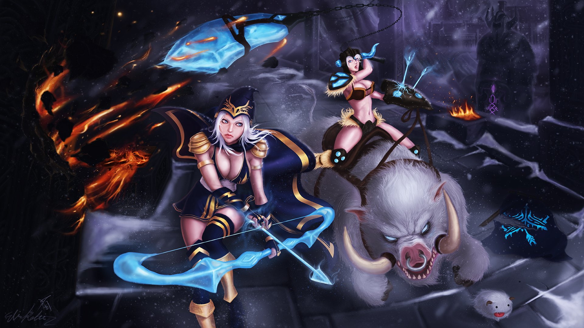 Skirt, Armor, Arrow, Hoodie, Bow, Video Game, League Of Legends, Sejuani (League Of Legends), 1080P, White Hair, HD Wallpaper