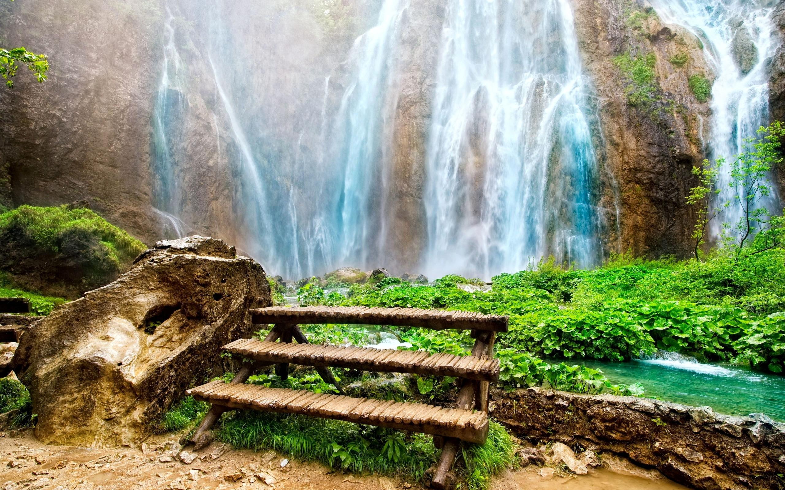 rocks, nature, lake, beautiful, 2K, eden water, trees, wonderful, mountain, stunning, waterfalls, nice, eden, HD Wallpaper