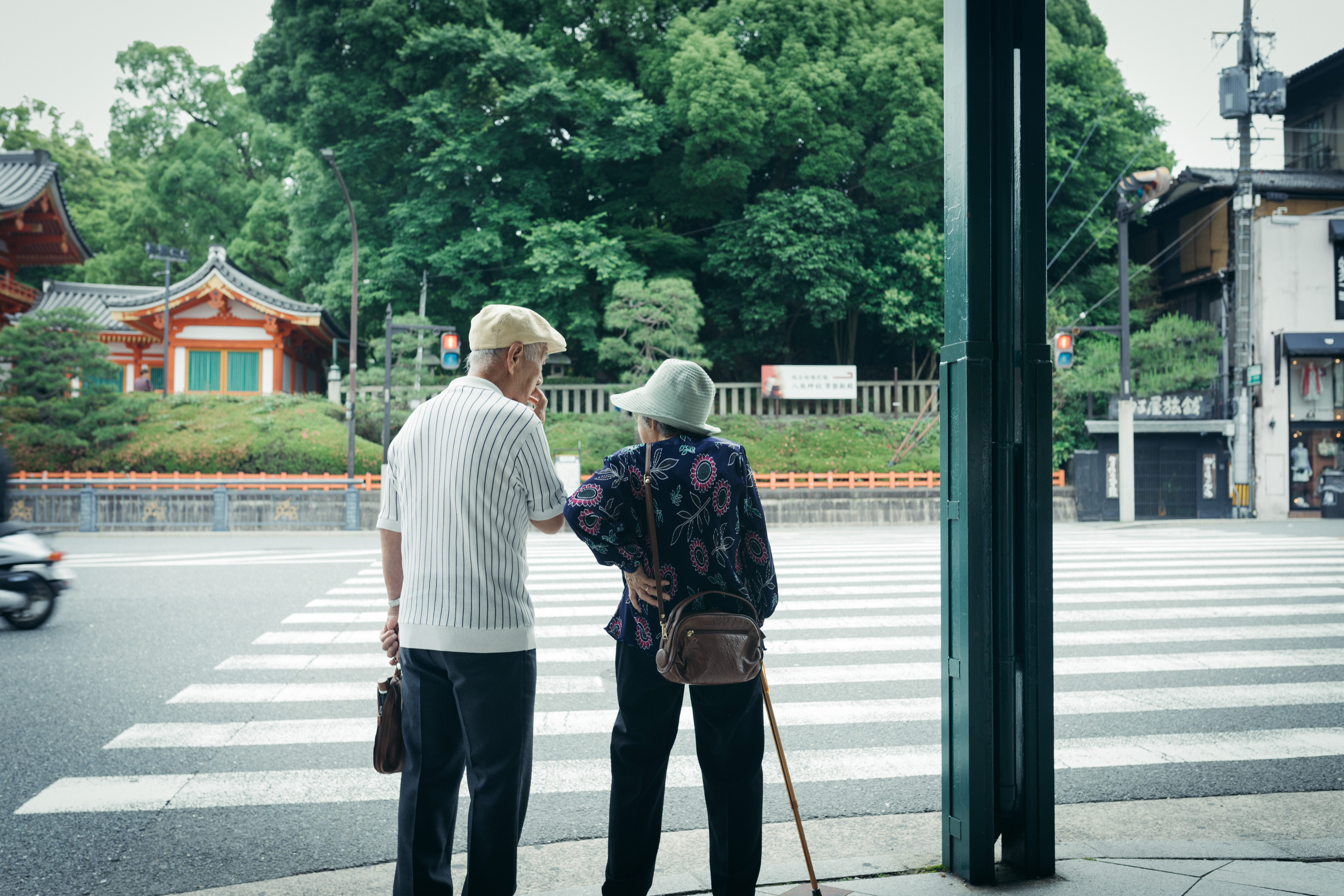 men, street, person, building, kyōto-shi, line, asia, grandfather, day, plant, urban, front, togetherness, couple, woman, man, standing, senior adult, real people, HD Wallpaper