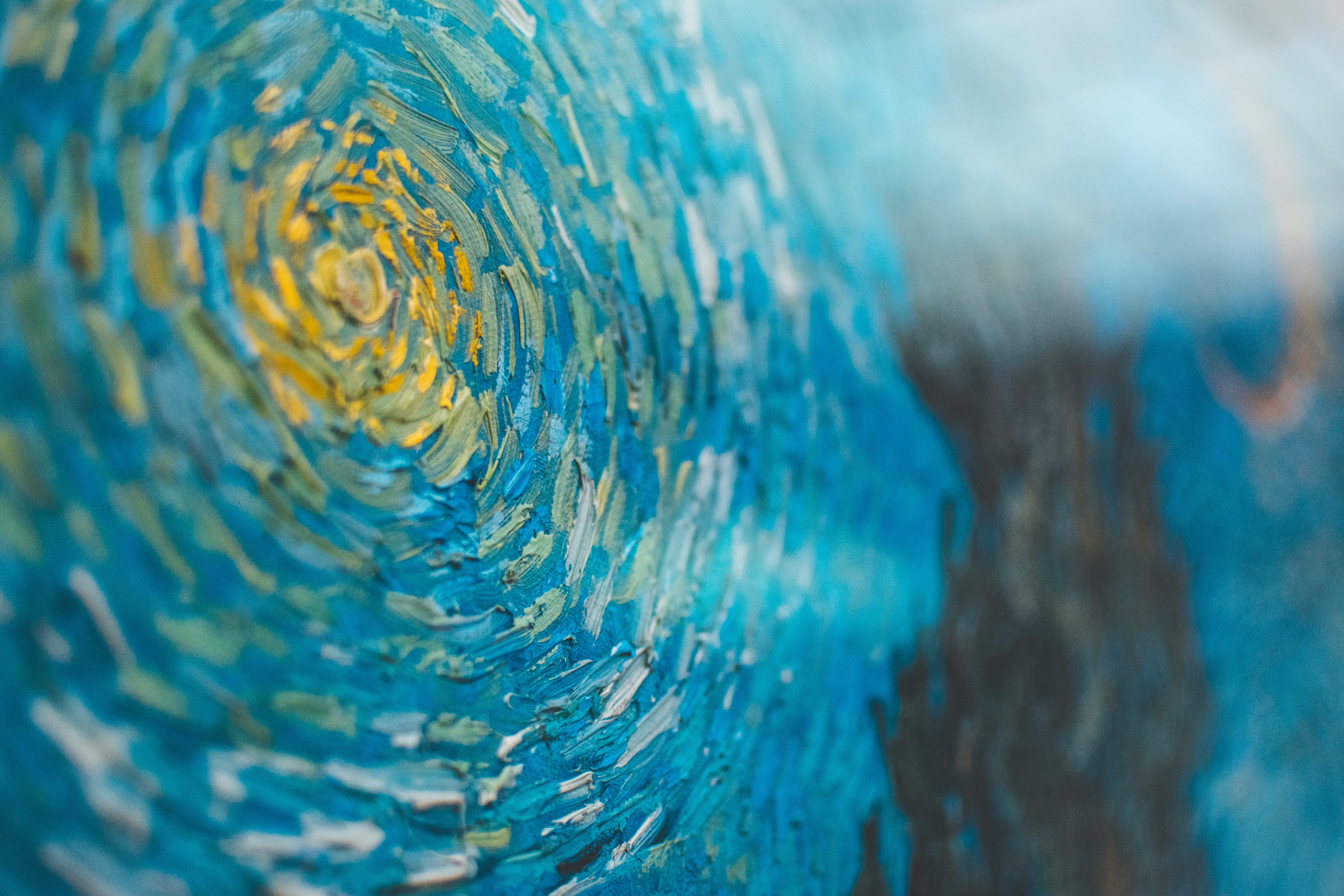 close-up, water, abstract, nature, backgrounds, abstract backgrounds, concentric, van gogh, paint, motion, creativity, 5K, full frame, selective focus, HD Wallpaper