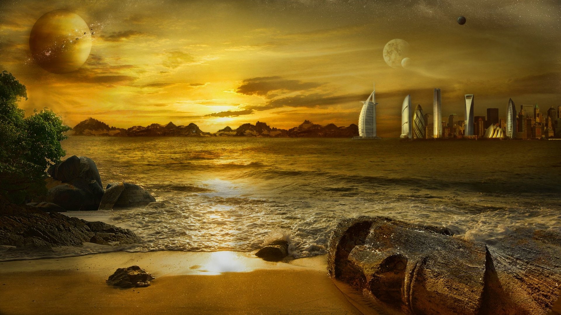 Easter Island, 1080P, Entropy, Sunset, Landscape, Another World, Fantasy, HD Wallpaper