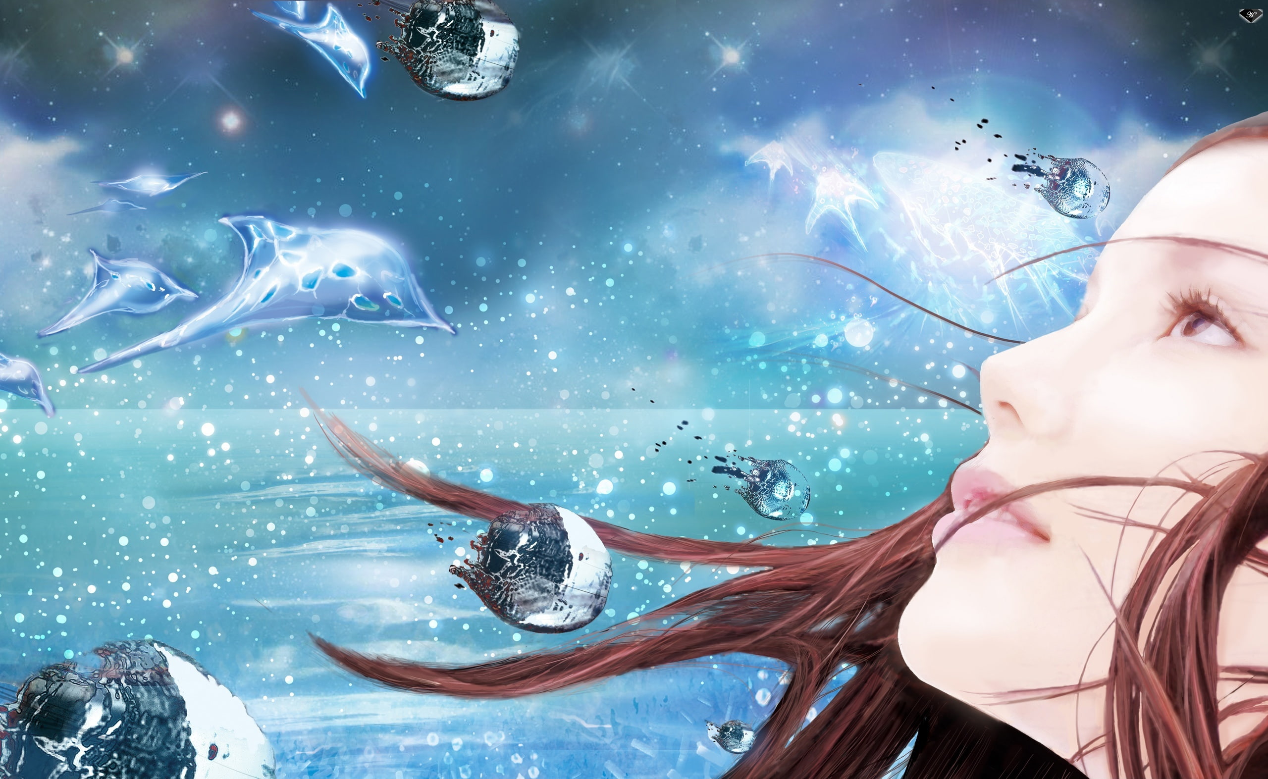 women, character, lifestyles, young adult, female, one person, anime, adult, headshot, human body part, 2K, Aero, Blue, nature, Creative, digital composite, HD Wallpaper