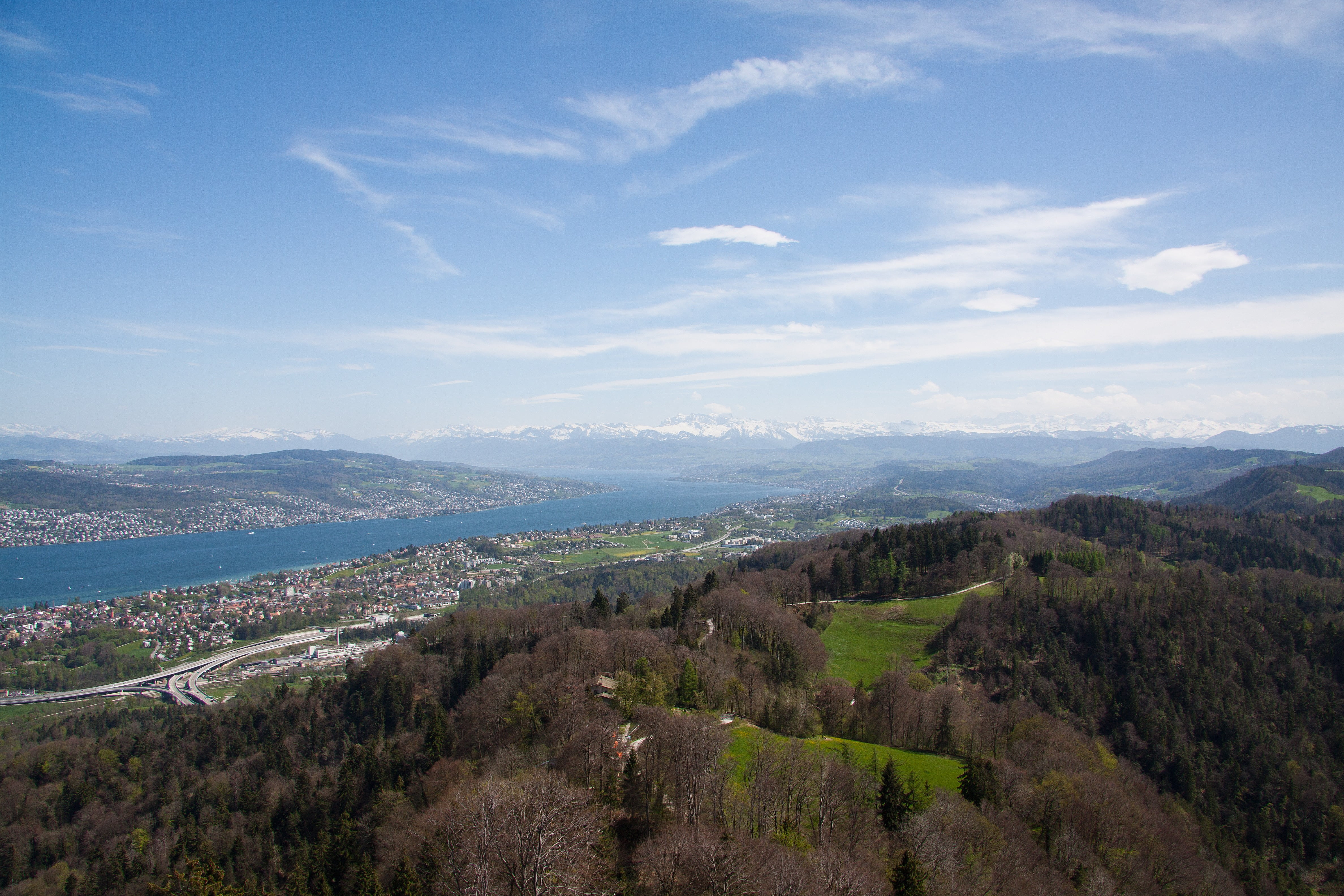 seen from uetliberg out, mountains, architecture, switzerland, hiking, land, cloud - sky, uetliberg, tree, building, nature, environment, 4K, blue, mountain, HD Wallpaper