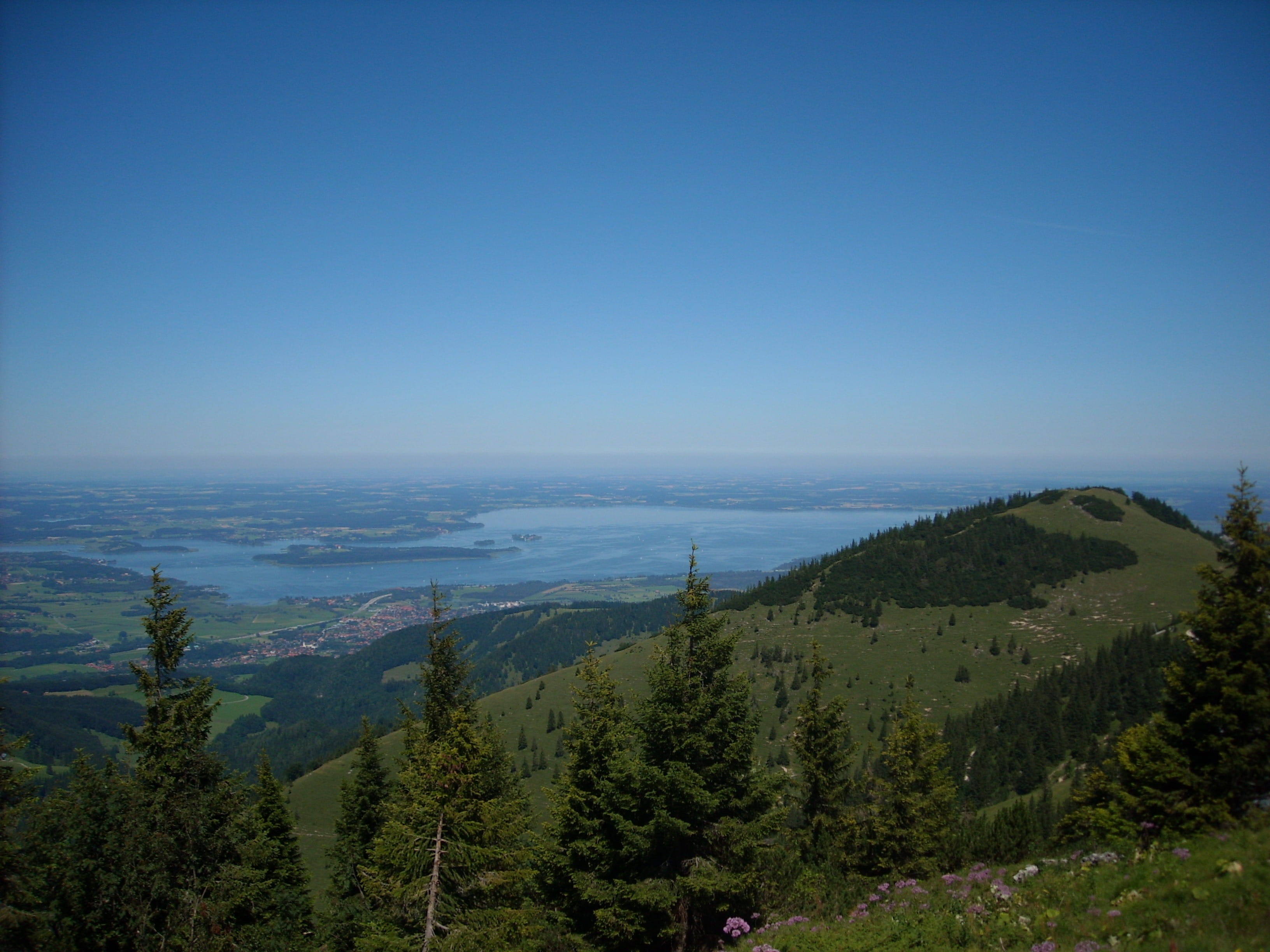 Clouds, tree, alpenblick, beauty in nature, no people, non-urban scene, summit, tranquil scene, Haze, mountains, pine tree, forest, landscape, chiemsee, HD Wallpaper
