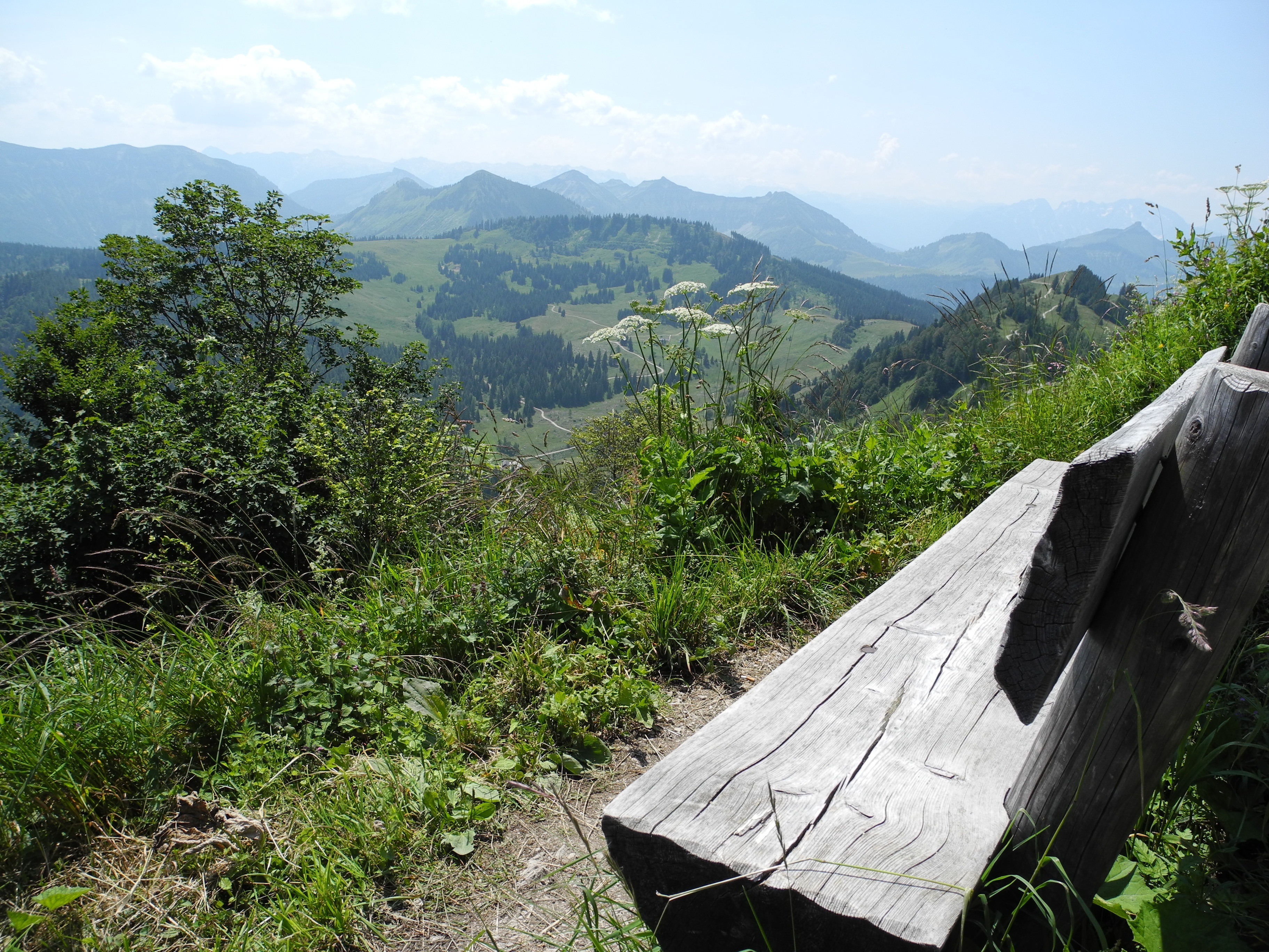bank, day, mountains, view, wood - material, 2K, horizon, alpine, outdoors, tranquil scene, environment, no people, beauty in nature, non-urban scene, HD Wallpaper