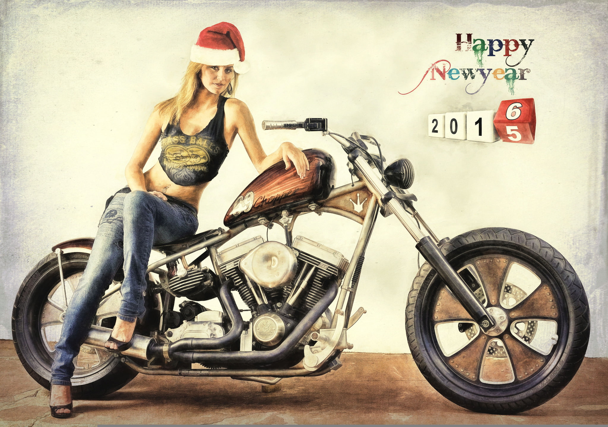 bike, 2016, 1080P, girl, New Year, HD Wallpaper