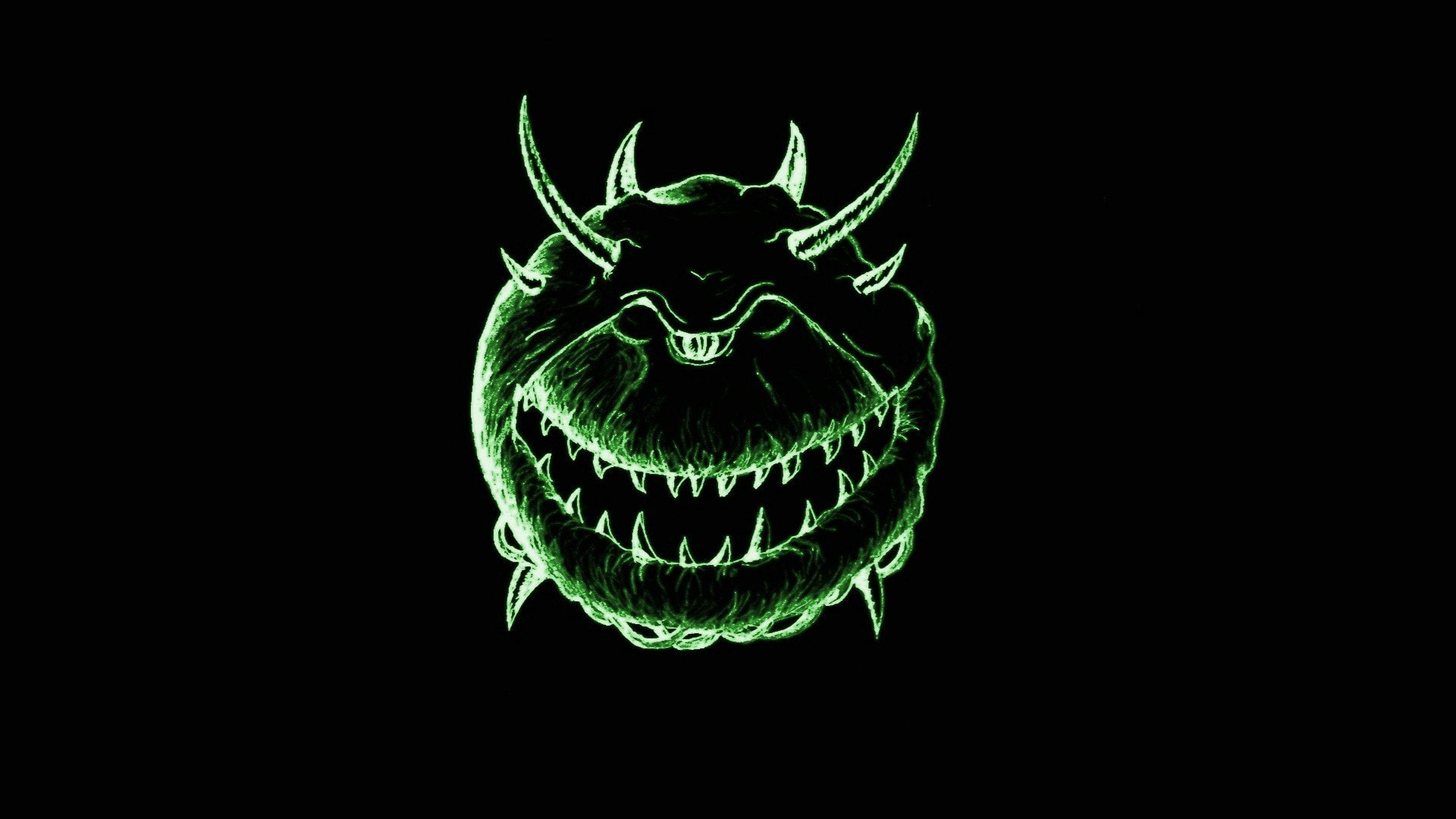 demons, games, green, cacodemon, 1080P, horns, video, doom, retro, abstract, smiling, HD Wallpaper