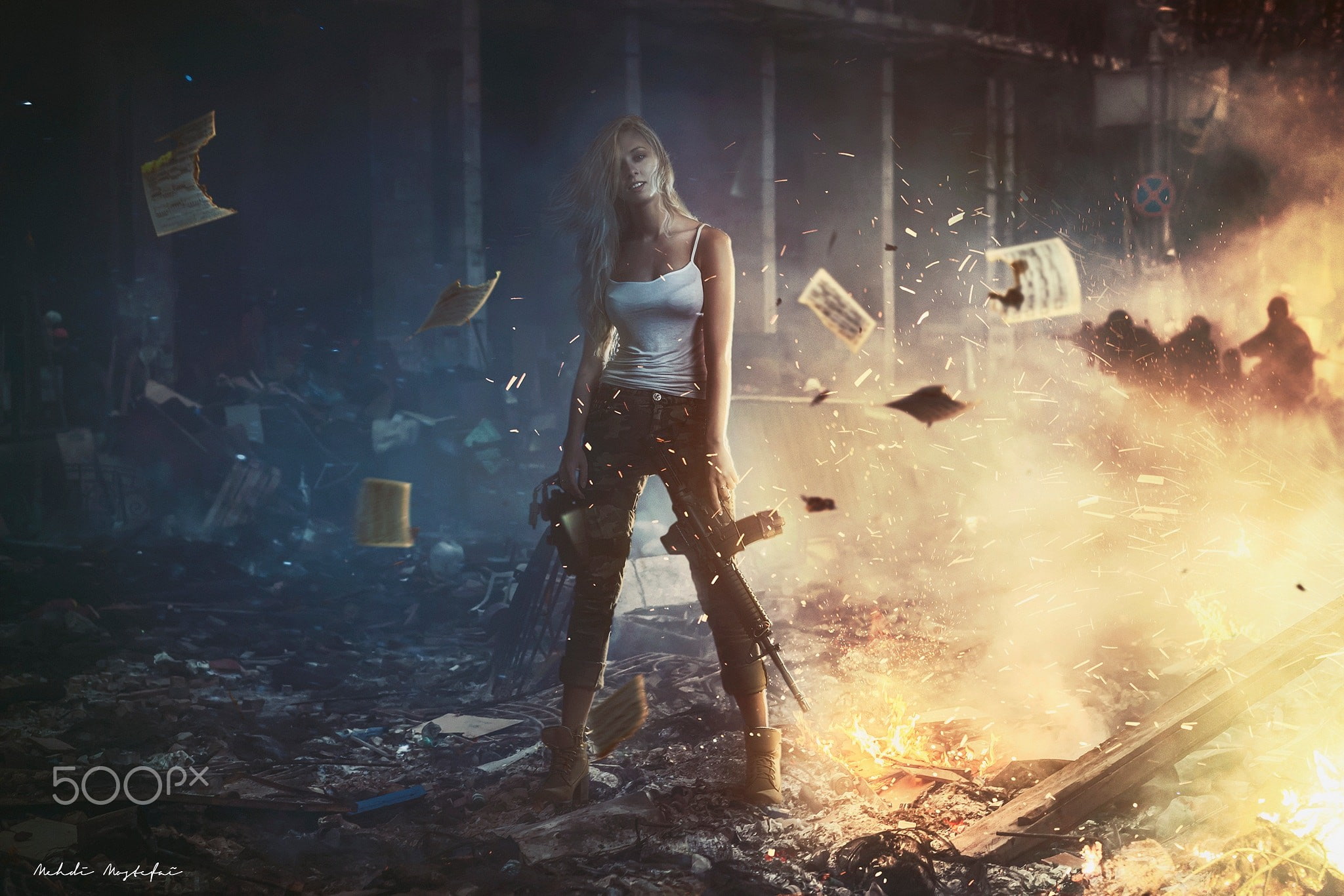 model, street, war, 1080P, women, Mehdi Mostefaï, battle, 500px, HD Wallpaper