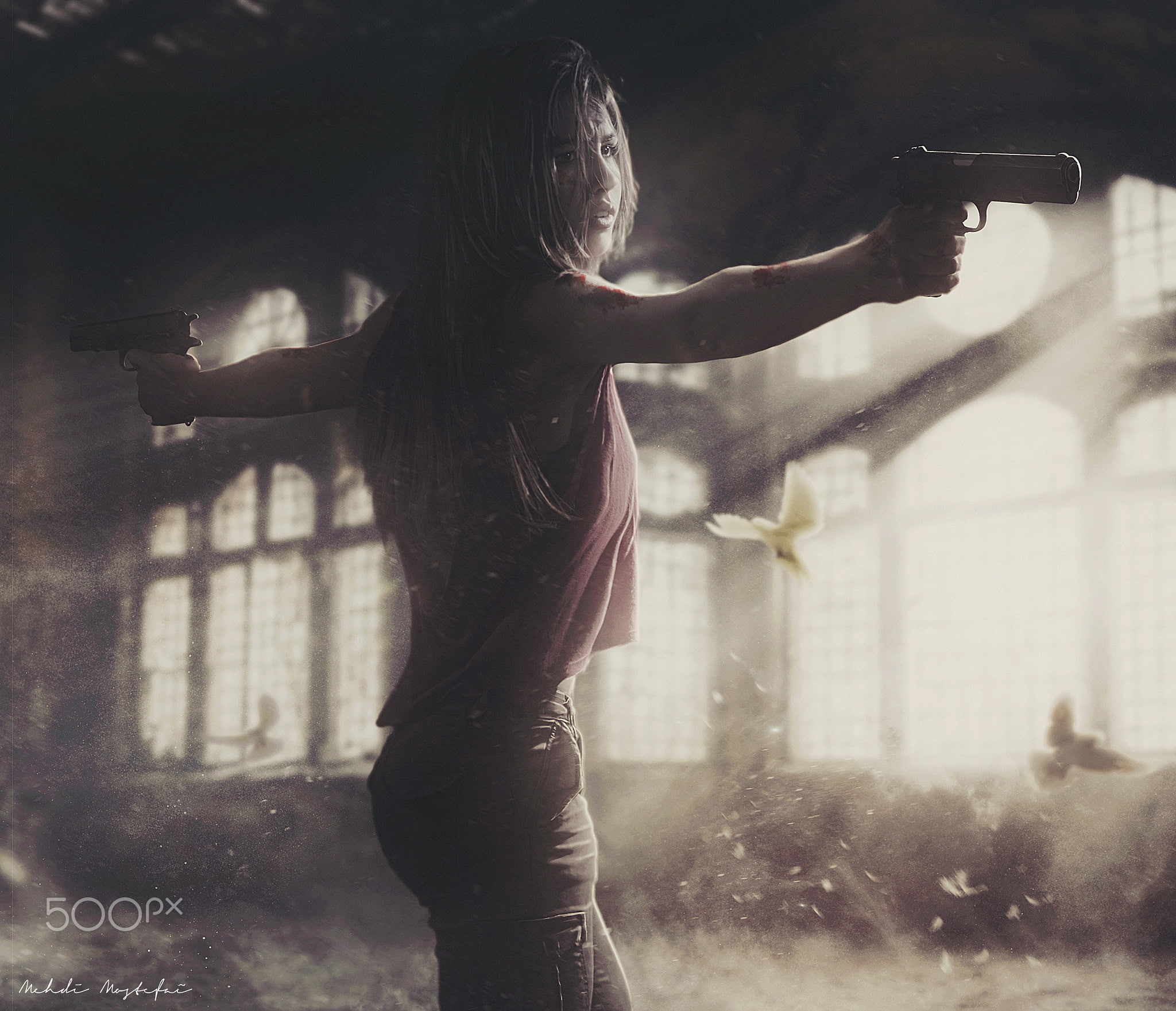 Mehdi Mostefaï, 500px, gun, girls with guns, weapon, 1080P, digital art, women, HD Wallpaper