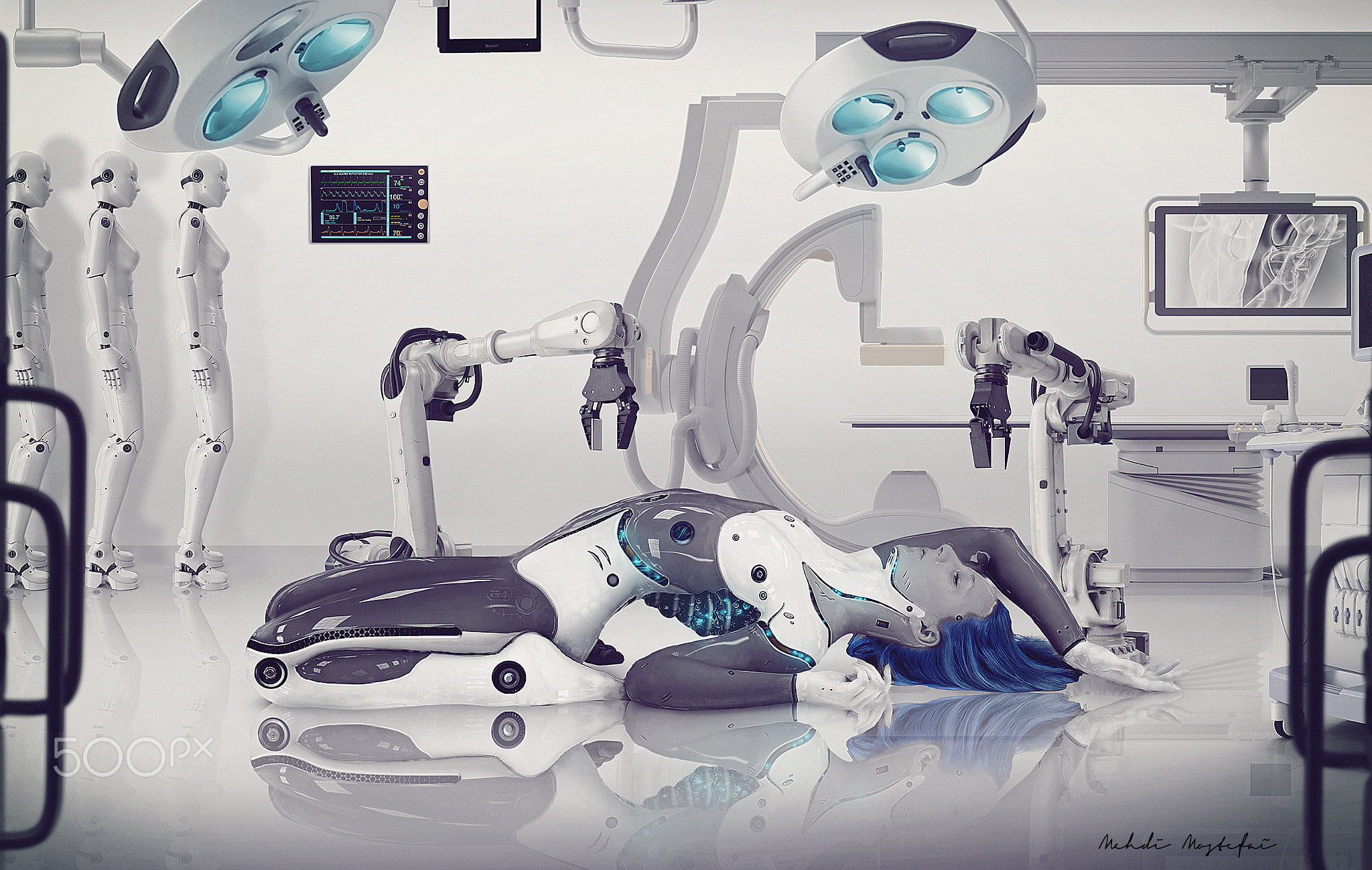 cyborg, futuristic, Mehdi Mostefaï, 1080P, machine, HD Wallpaper