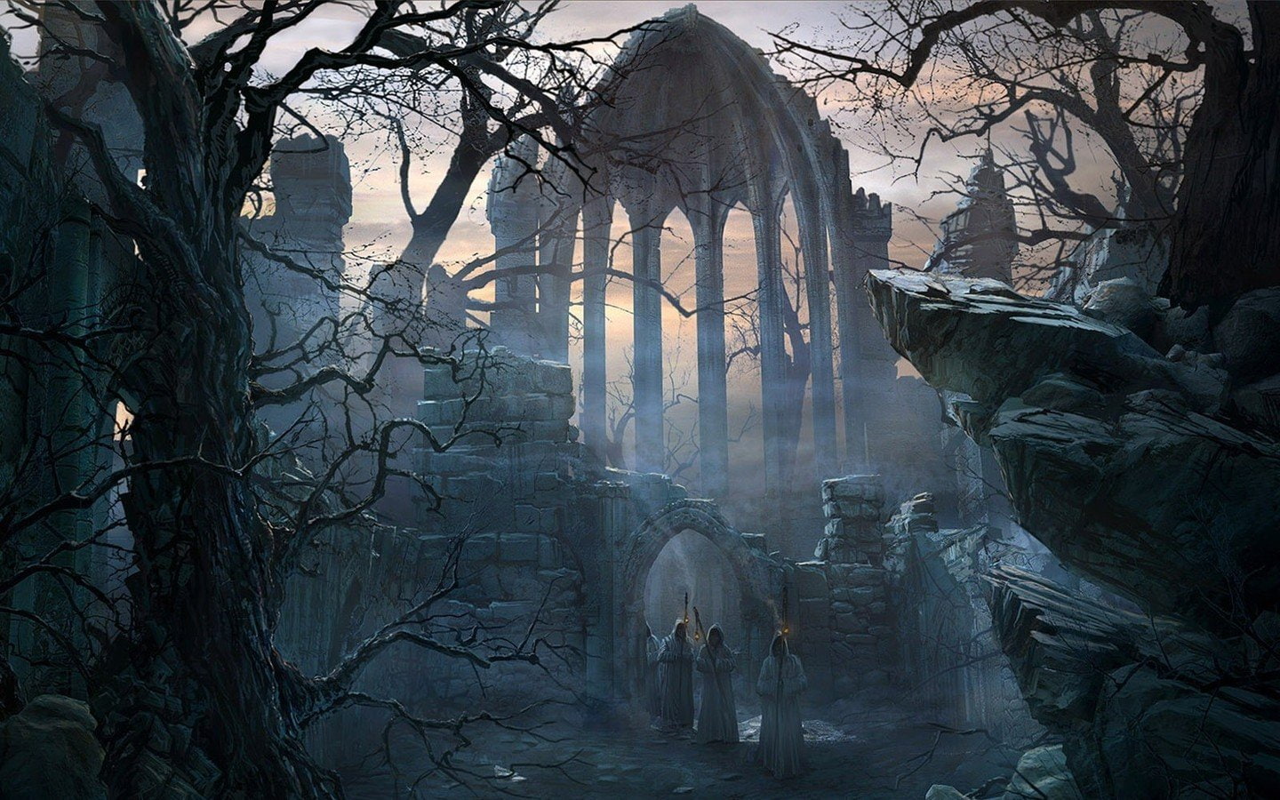 trees, 720P, night, lacoste, raphael, ruins, HD Wallpaper