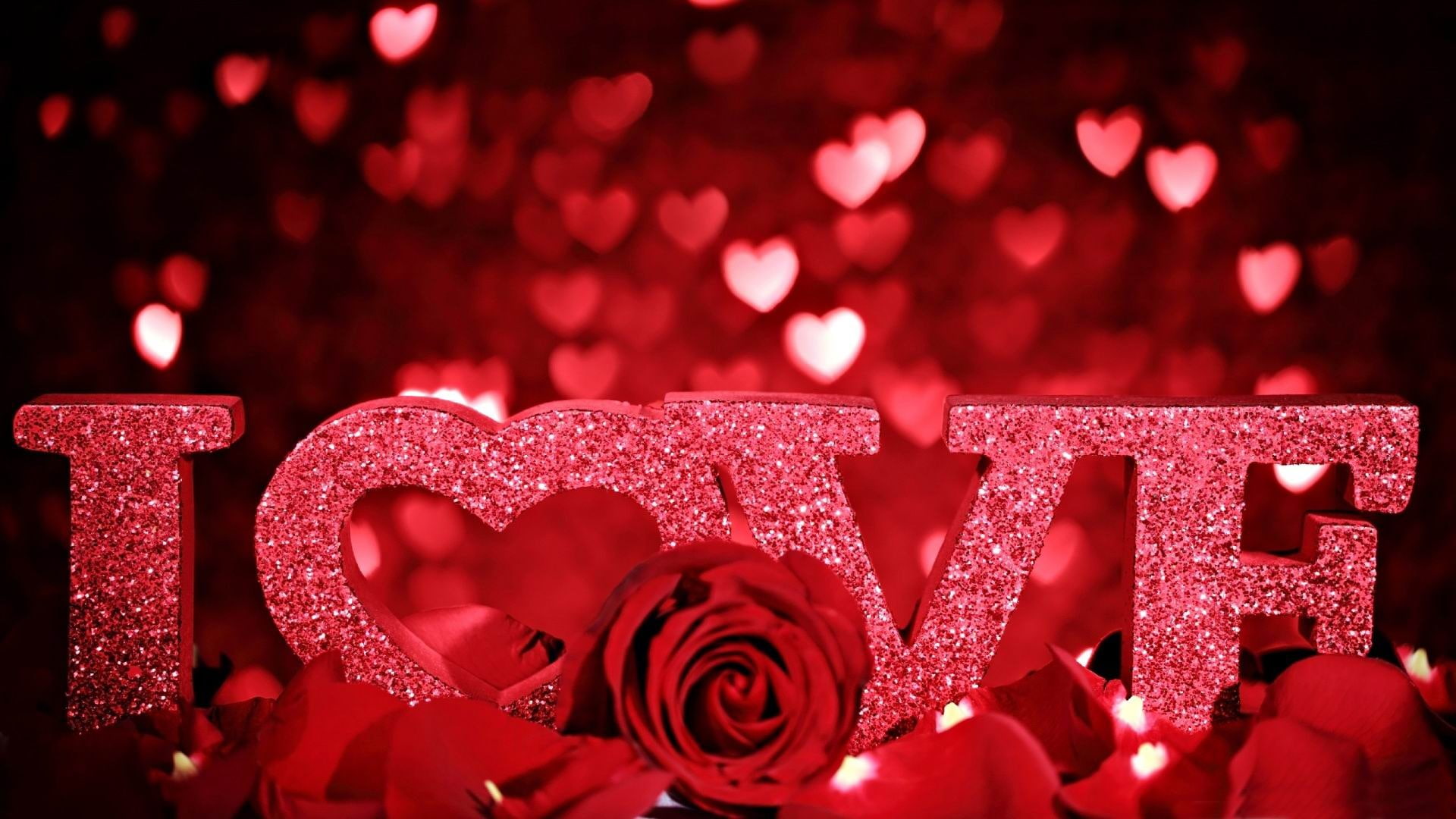 luxury, valentines day - holiday, positive emotion, 1080P, romance, decoration, red, glitter, celebration, rose - flower, heart shape, rose, letters, communication, HD Wallpaper