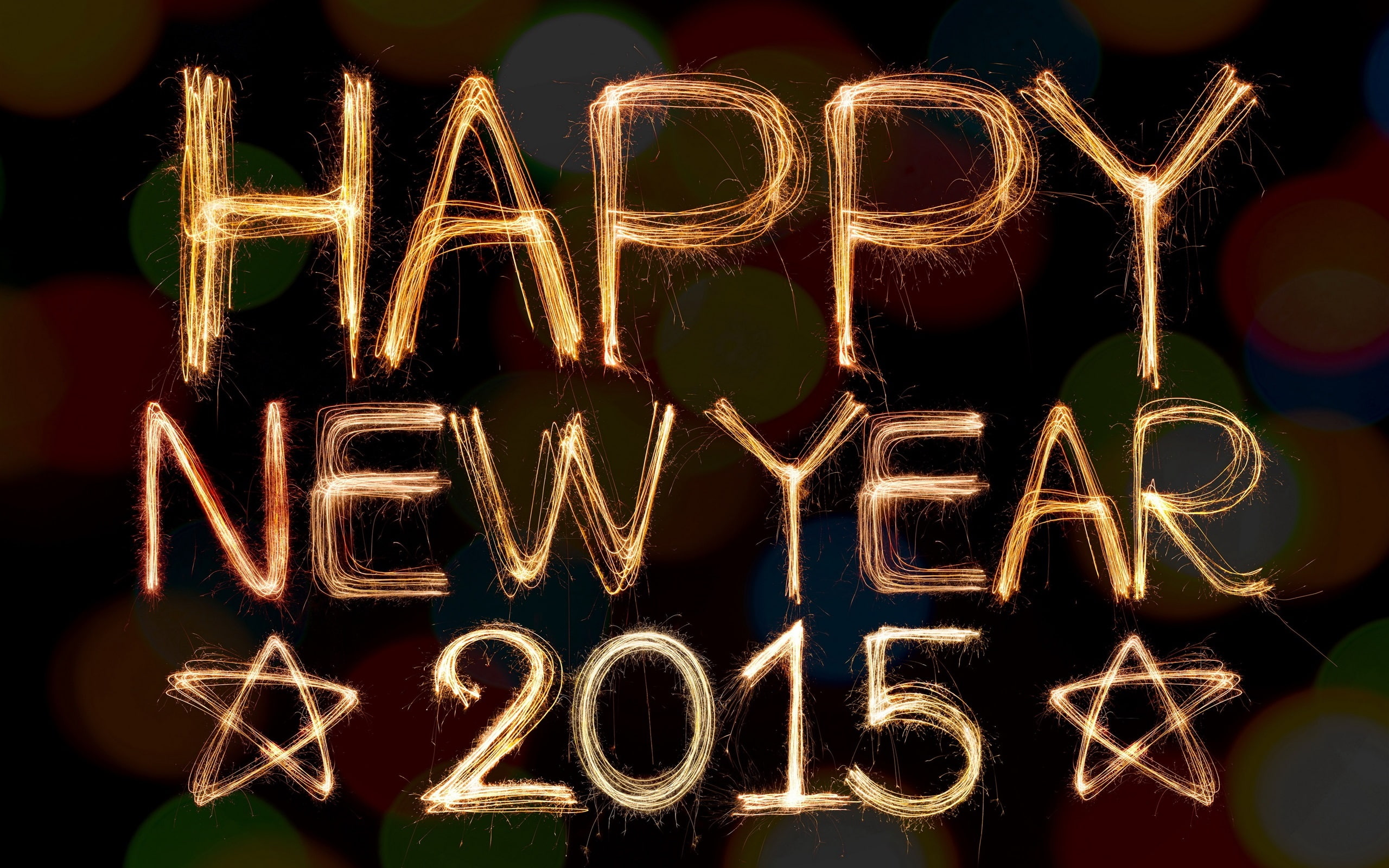 Happy, 2015, New, Stars, Fireworks, 2K, Year, Gold, HD Wallpaper