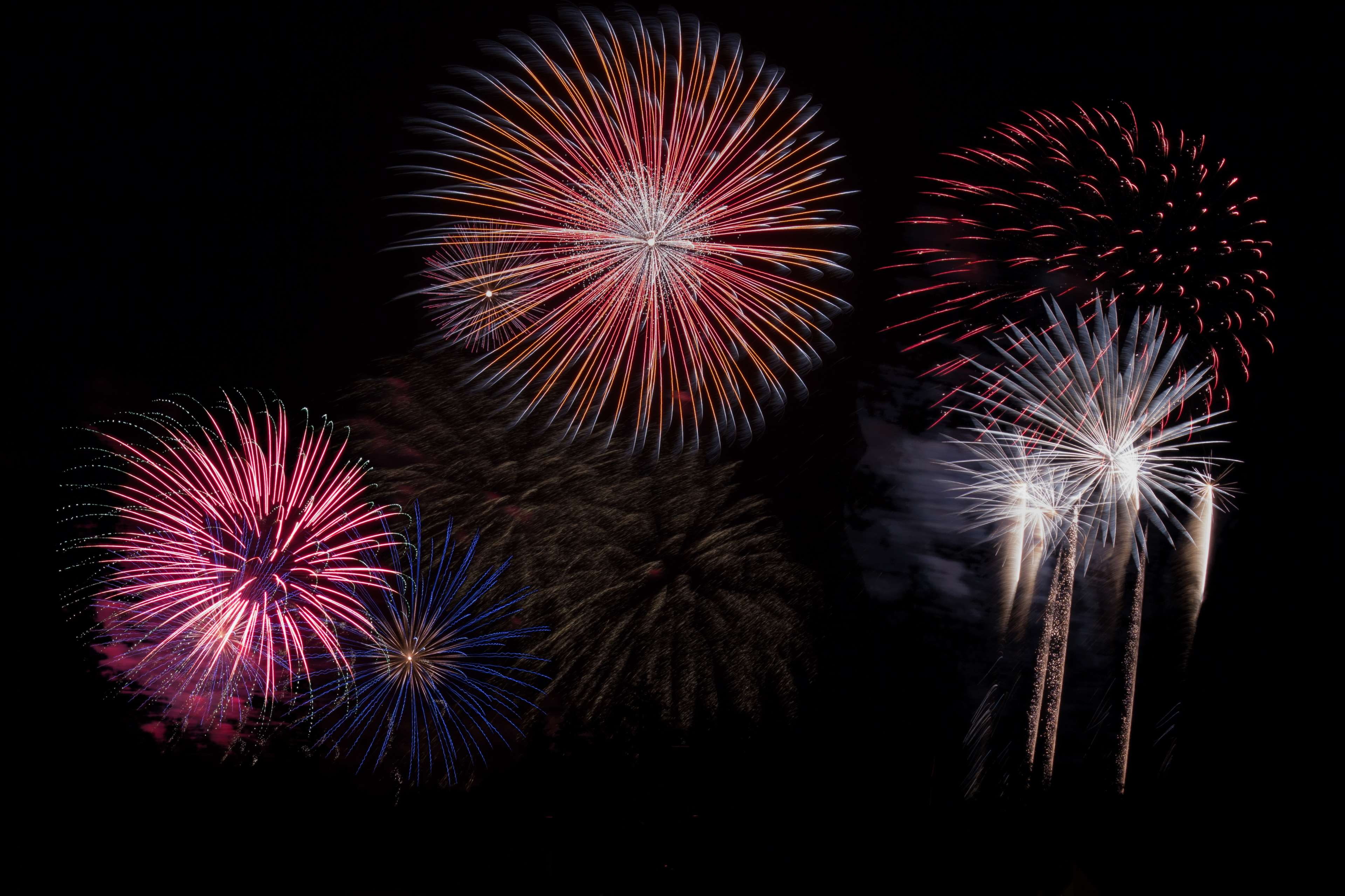 festival, colorful, night, new year, sky, exploding, motion, blurred motion, nature, light, sparks, 4K, new years eve, long exposure, no people, excitement, HD Wallpaper