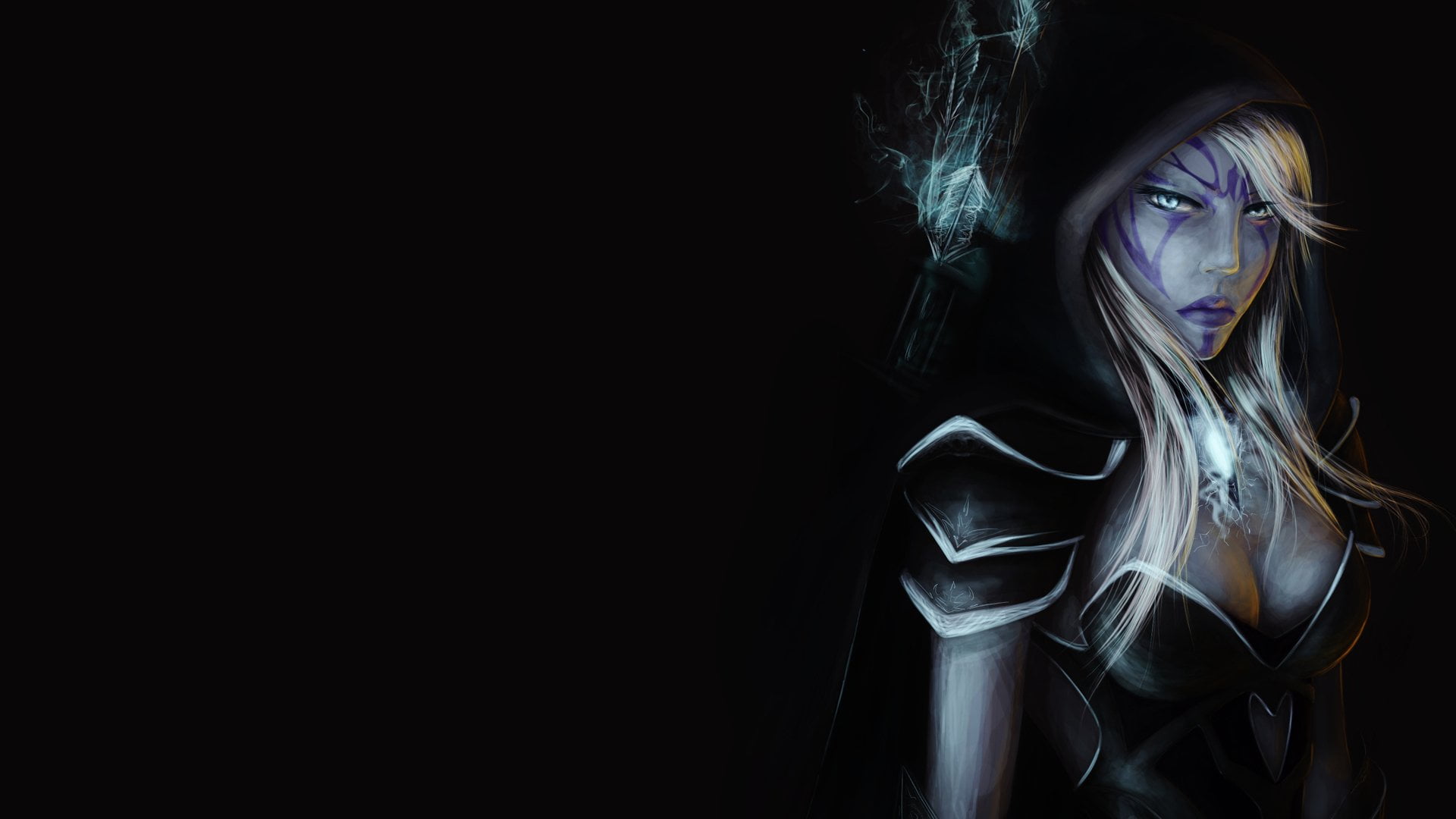 mystery, blond hair, DotA 2, long hair, women, 1080P, spirituality, young adult, black background, copy space, adult, hair, indoors, dark, religion, one person, HD Wallpaper