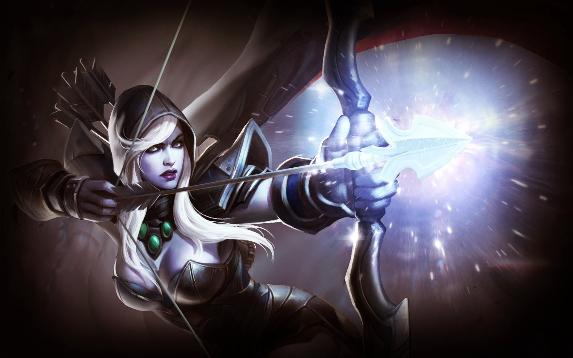 Traxex, bow, 1080P, elf, armor, shot, DotA, magic, Defense of the Ancients, HD Wallpaper