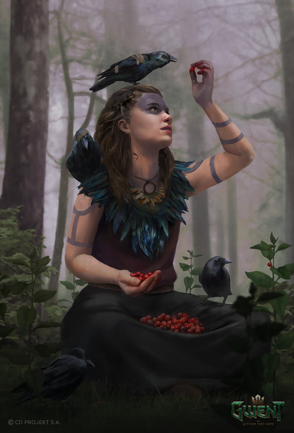 brunette, raven, The Witcher 3: Wild Hunt, CD Projekt RED, digital art, The Witcher, video games, Crow Clan Druid, portrait display, sitting, shoulder length hair, Phone HD Wallpaper