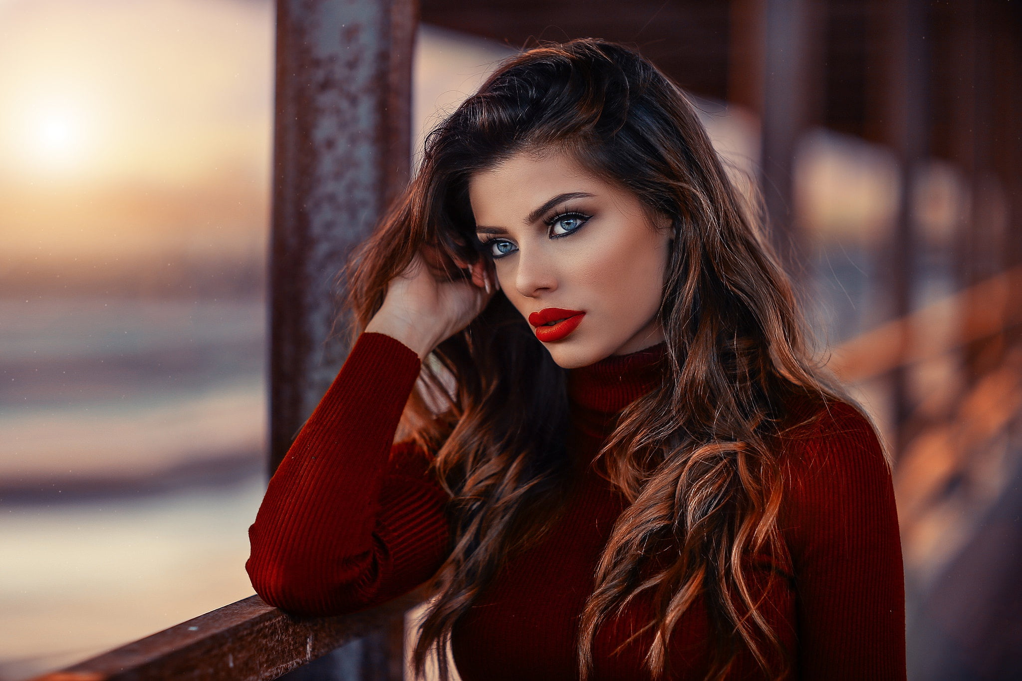 eyeshadow, beautiful people, girl, wavy hair, portrait, blue eyes, women, looking away, hairstyle, model, contemplation, beautiful woman, looking at camera, HD Wallpaper