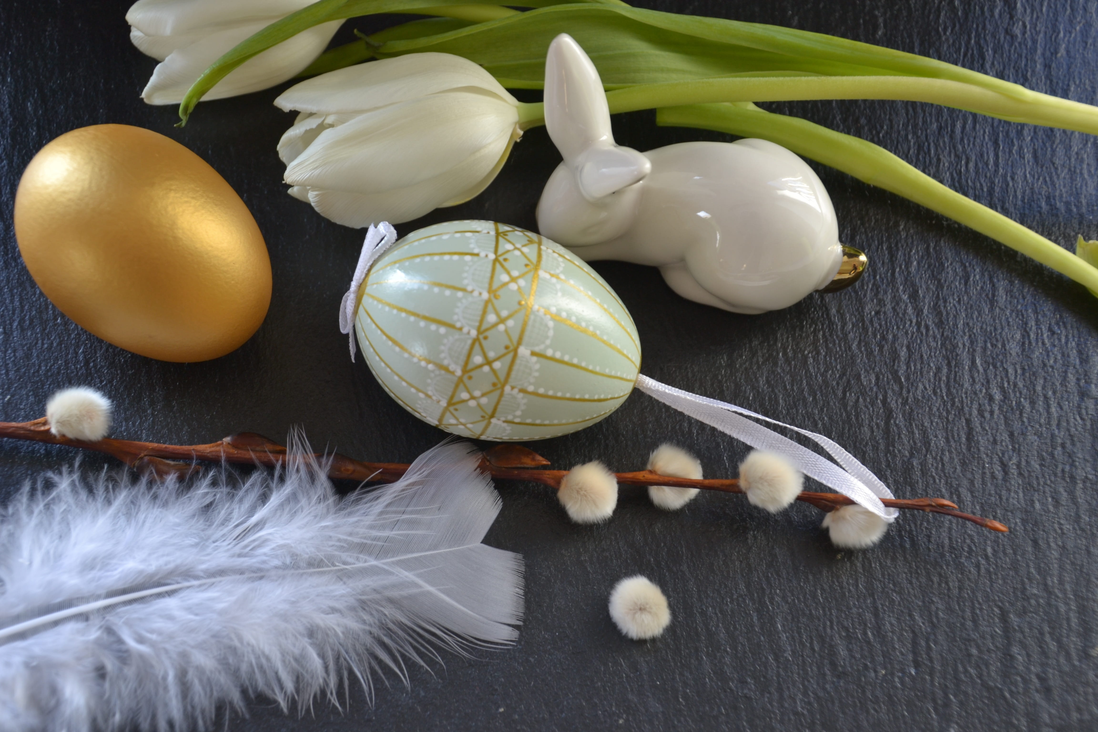 celebration, easter, spring, table, holiday, nature, easter egg, no people, high angle view, plant, hare, egg, white, flowering plant, tulips, deco, flower, HD Wallpaper