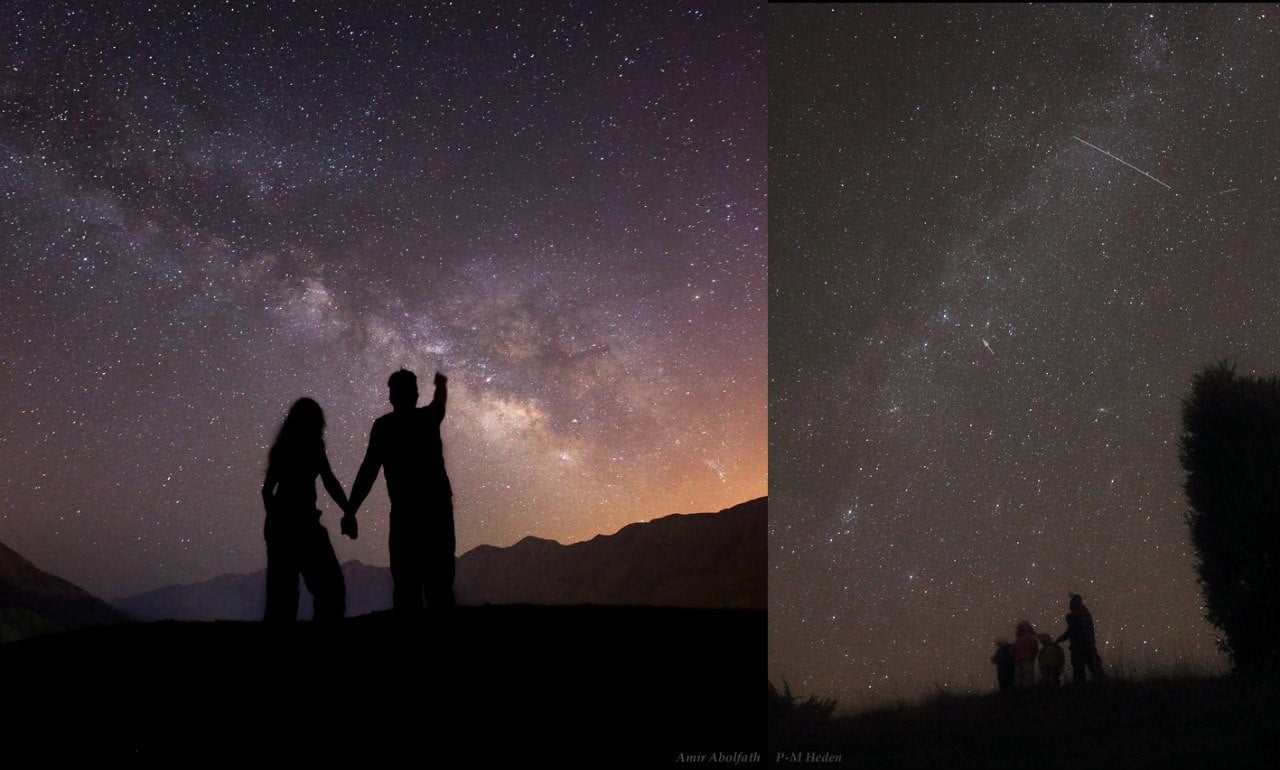 land, space and astronomy, night, star field, tranquil scene, women, scenics - nature, space, astronomy, sky, star - space, nature, stars, togetherness, HD Wallpaper