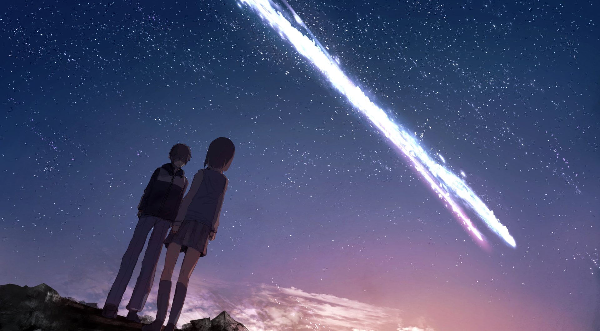 space, nature, two people, low angle view, Mitsuha Miyamizu, outdoors, 1080P, three quarter length, couple - relationship, scenics - nature, HD Wallpaper