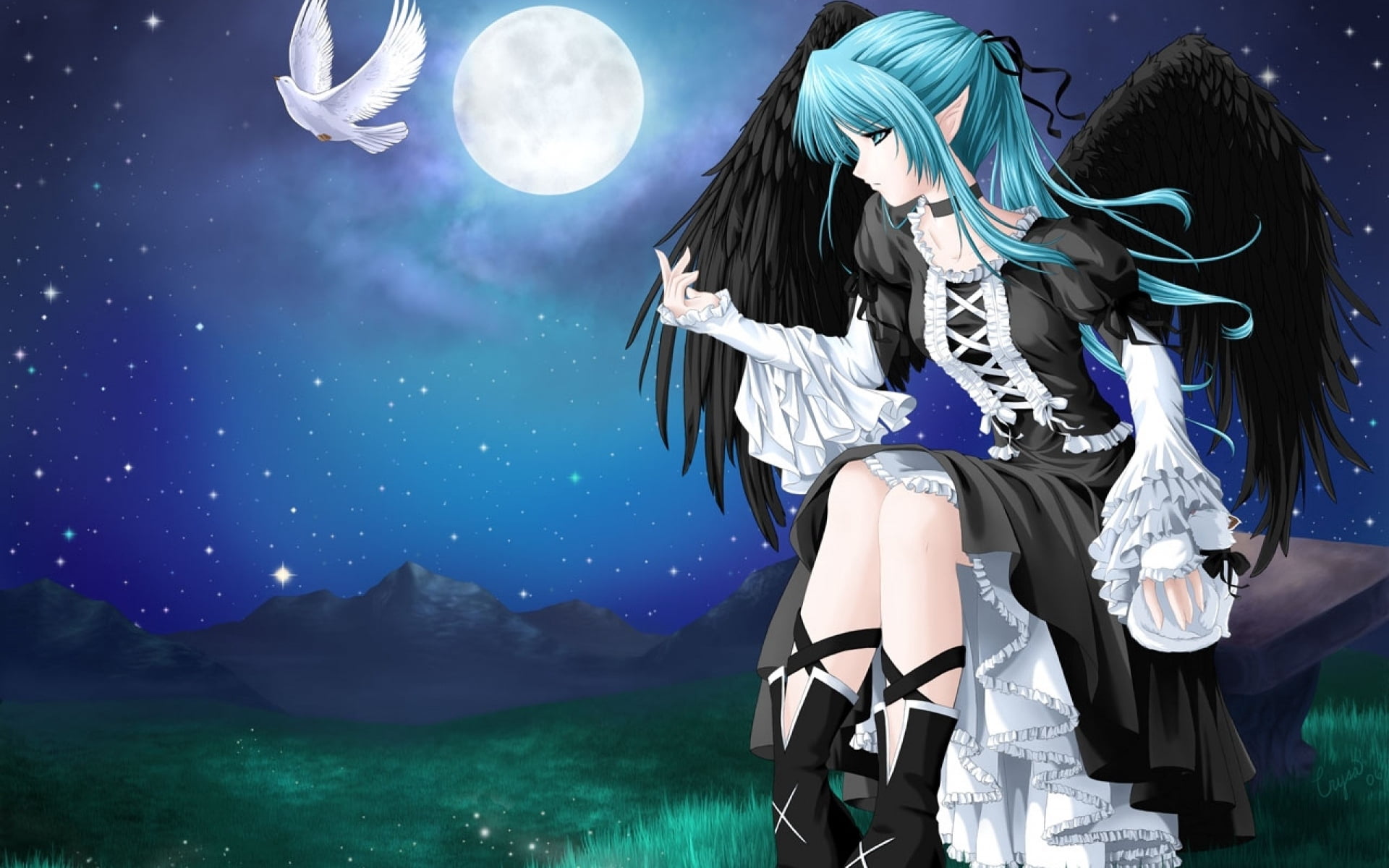 cloud - Sky, character, haired, star - Space, flying, anime, star Shape, mountain, illustration, three quarter length, lifestyles, twings, beautiful, astrology, HD Wallpaper