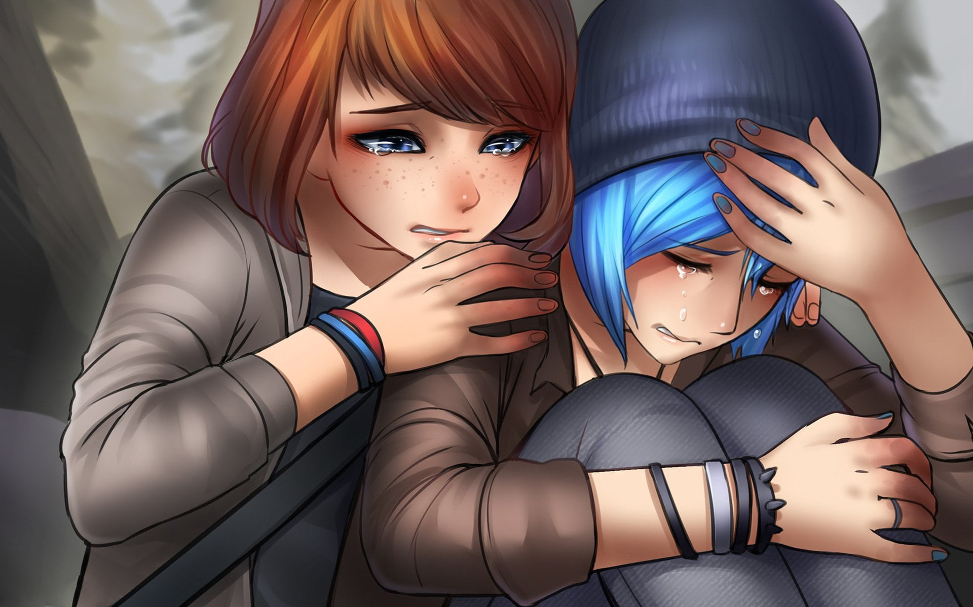 Crying, 1080P, human representation, close-up, lifestyles, creativity, indoors, headshot, Max Caulfield, Bracelet, Hat, Necklace, female likeness, Chloe Price, HD Wallpaper