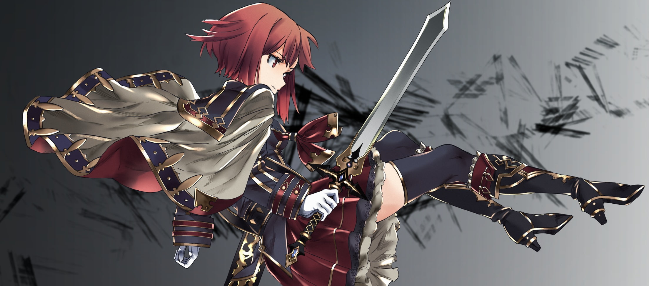 Short Hair, Brown Hair, Kantai Collection, Anime, Glove, Red Eyes, Pantyhose, Cape, Boots, 1080P, Sword, Skirt, Weapon, Z3 Max Schultz (Kancolle), HD Wallpaper