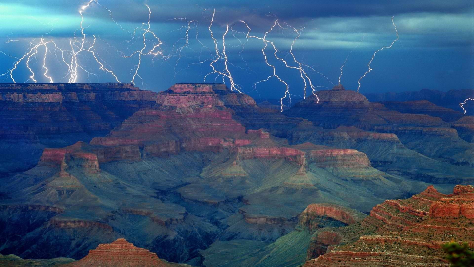 canyon, lightning, storm, hd, 1080P, stone, landscape, grand, nature, desert, rocks, HD Wallpaper