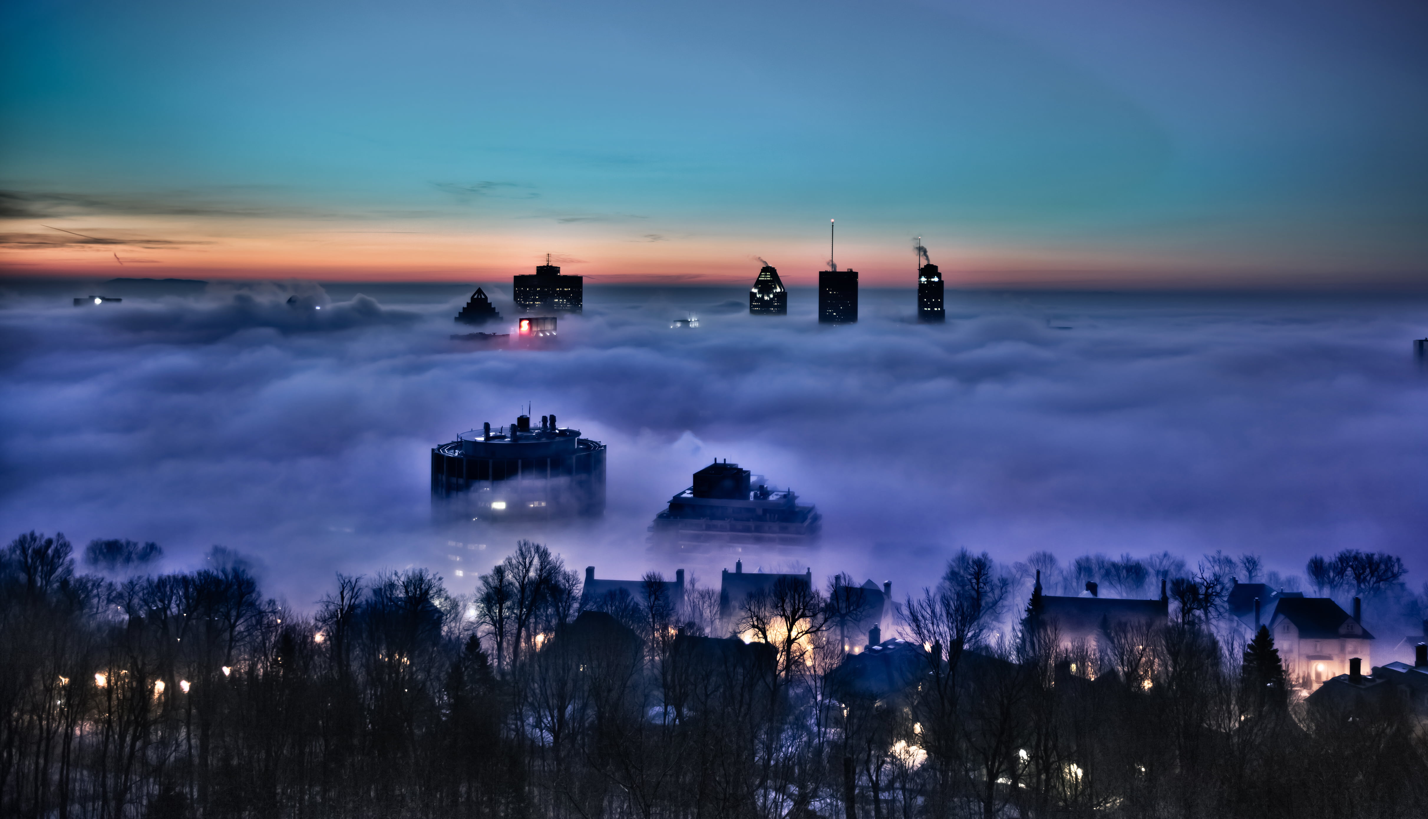 aerial photography, covered, Submerged, Exposure, 35mm, photography, DSLR, sunset, HDR, Skyline, city, night, 4K, sky, Canon 5D MK II, Downtown, Montreal  Canada, HD Wallpaper