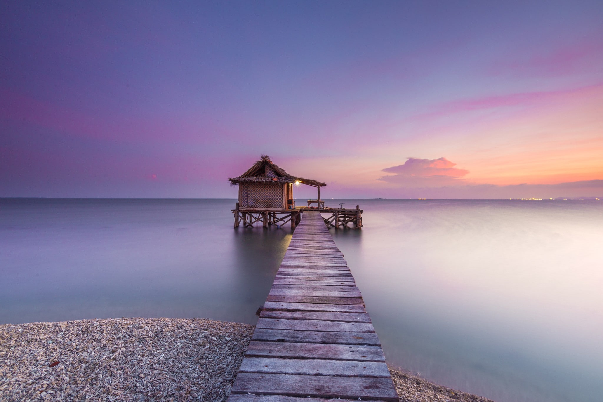 1080P, wood, house, sky, pier, bridge, architecture, horizon, sea, alone, photography, HD Wallpaper