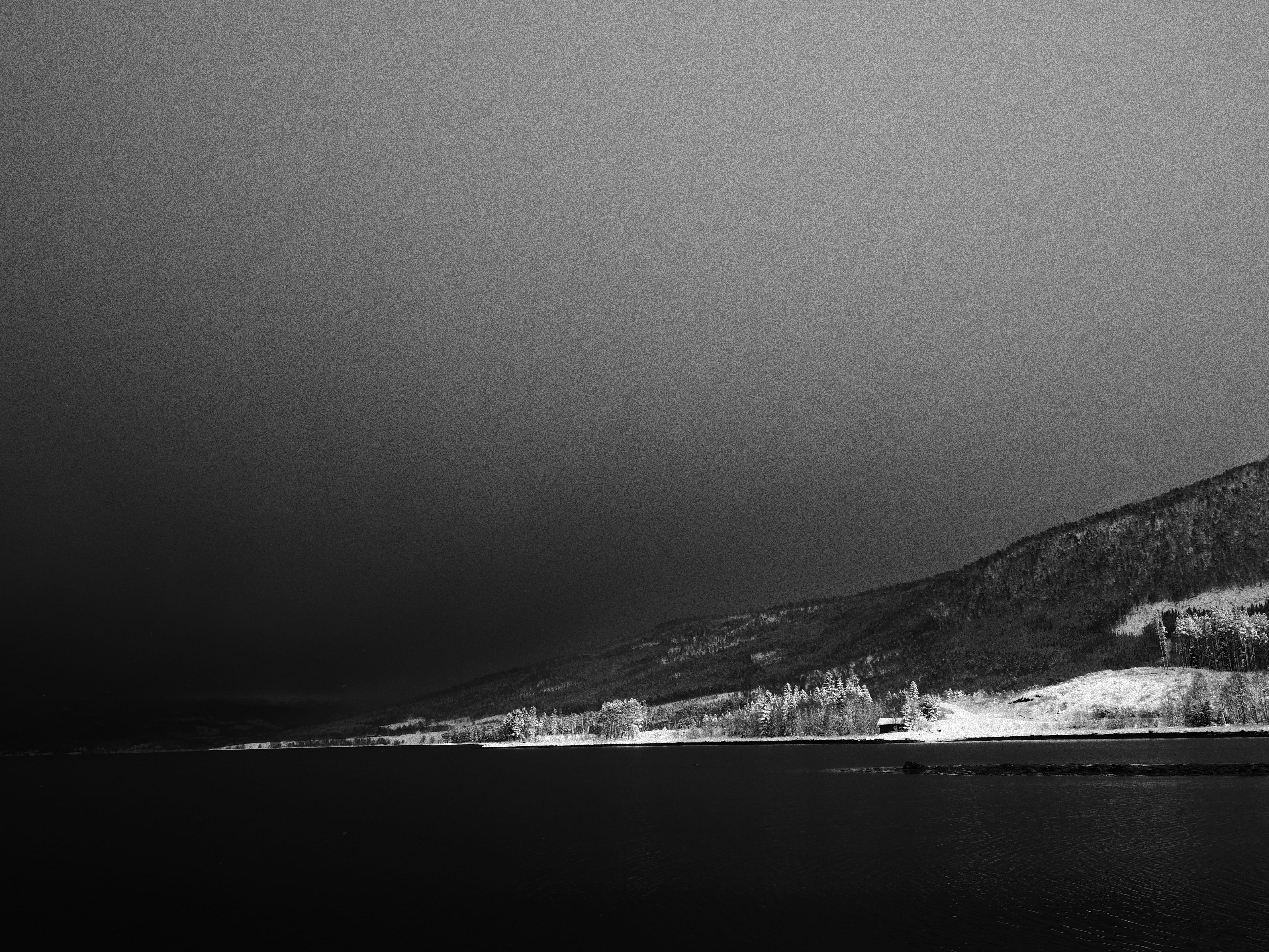 infrared, nature, mountains, clear sky, mountain range, tranquility, waterfront, trees, norway, beauty in nature, scenics - nature, copy space, sky, 5K, HD Wallpaper