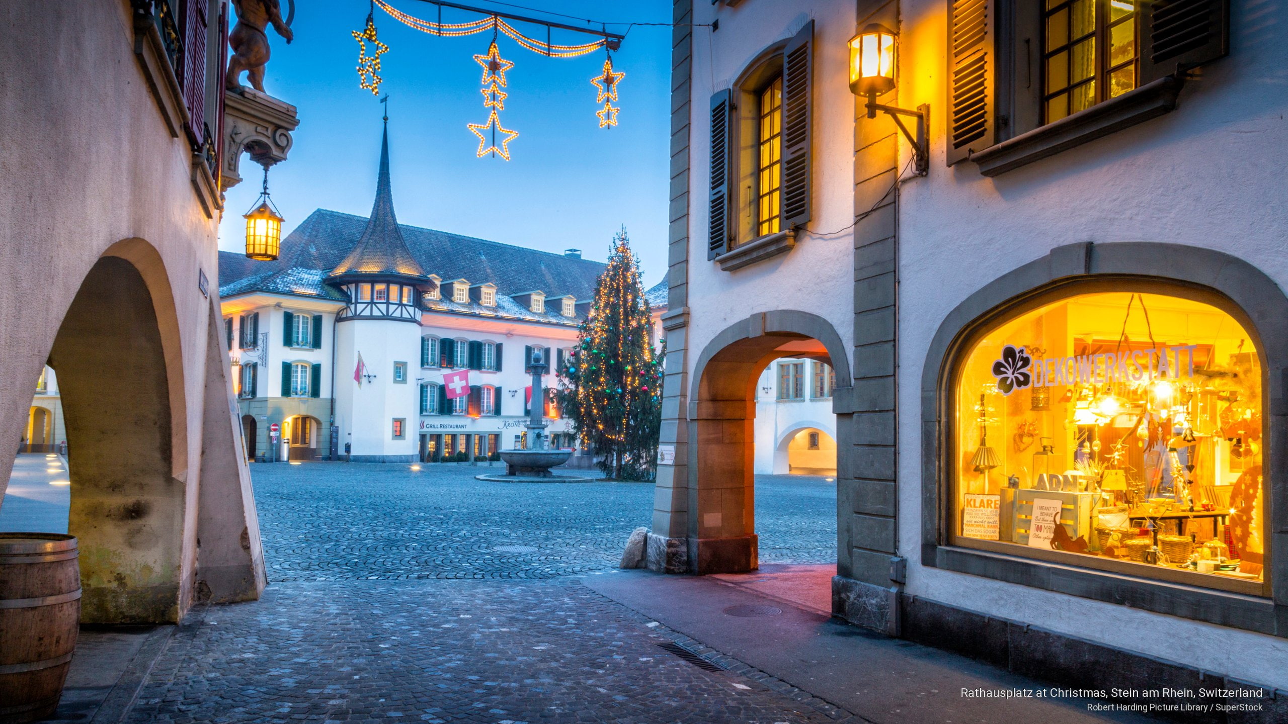 rhein, Holidays, stein, christmas, 2K, rathausplatz, switzerland, HD Wallpaper