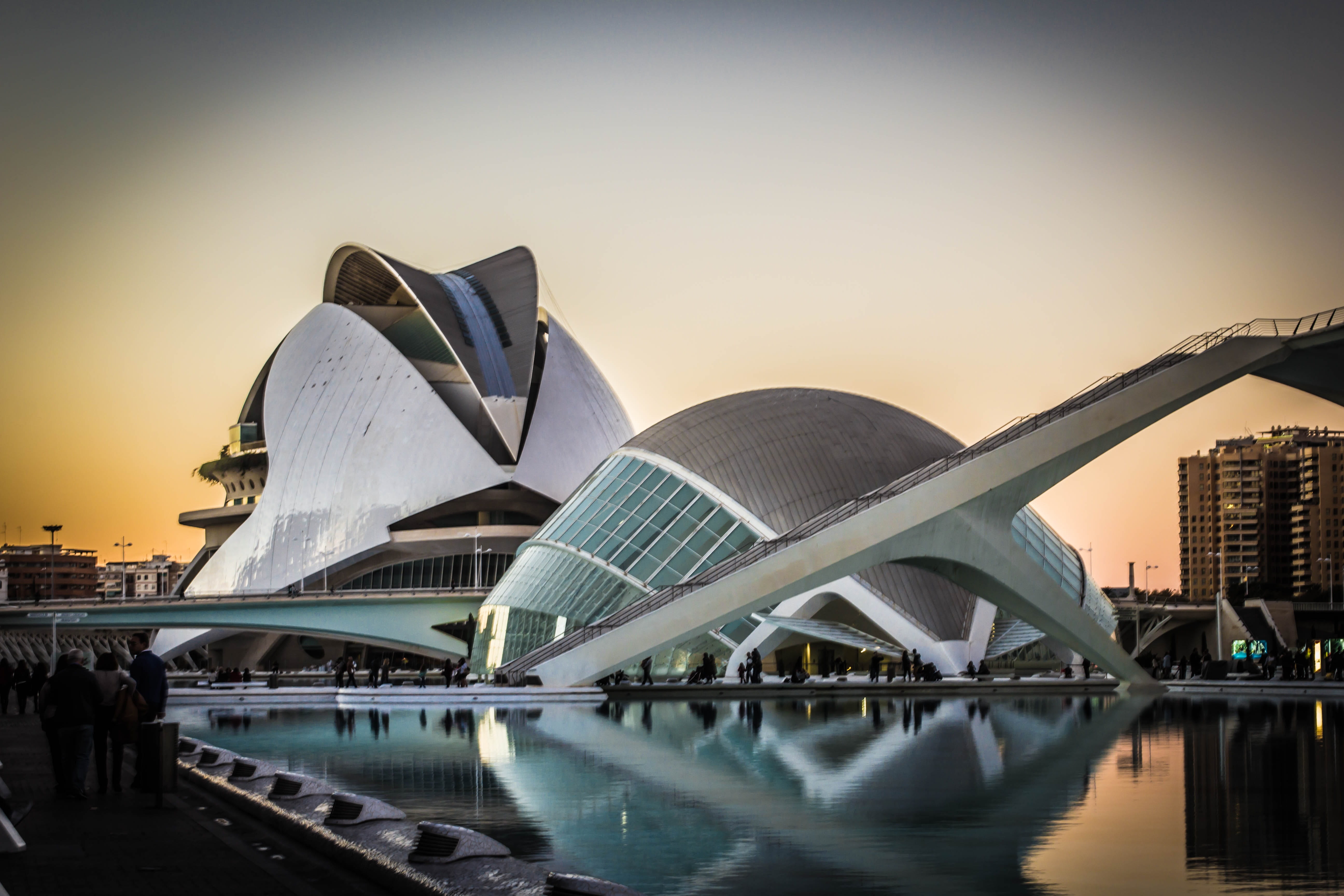modern, arts culture and entertainment, water, urban landscape, skyscraper, clear sky, architecture, bright, city, body of water, futuristic, glass, sky, HD Wallpaper