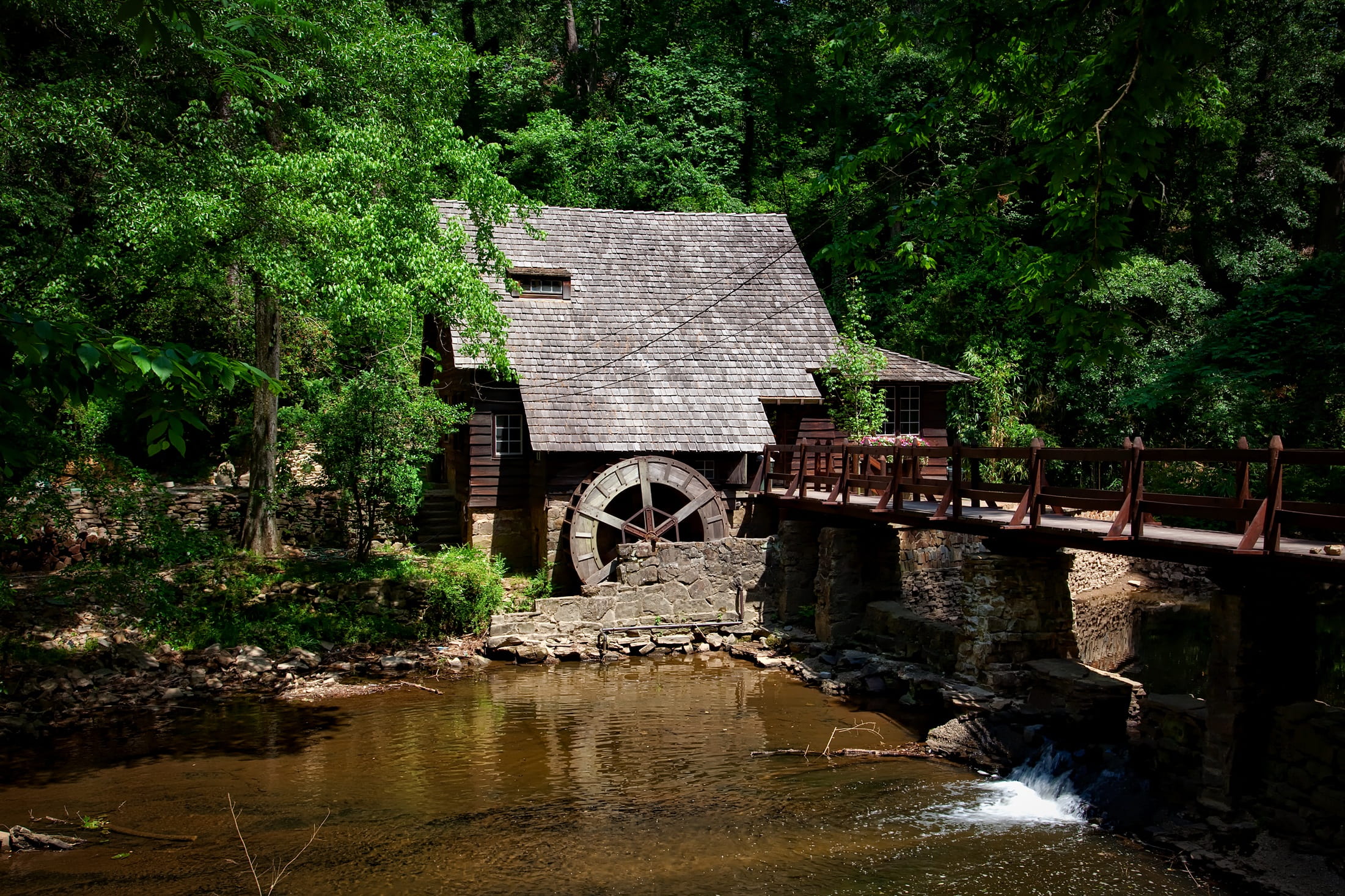 historic, day, outdoors, arch bridge, old, 1080P, landmark, nature, tree, built structure, fuel and power generation, stream, flowing water, photo, forest, HD Wallpaper
